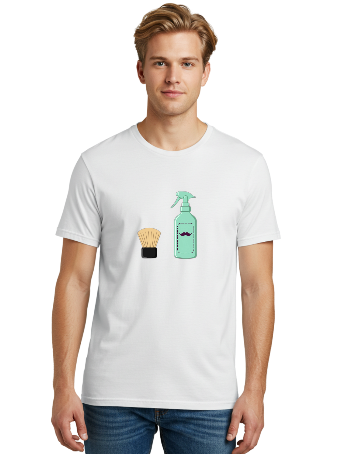 Shaving-Brush-And-Spray-Bottle Men'S Graphic Tee, 100% Cotton, Comfortable Casual Summer Wear, Machine Washable, Shaving Brush, Shaving Kit, Mustache Grooming, Men'S Grooming Products, Personal Care, Grooming Accessories, Shaving Essentials, Bad543 28