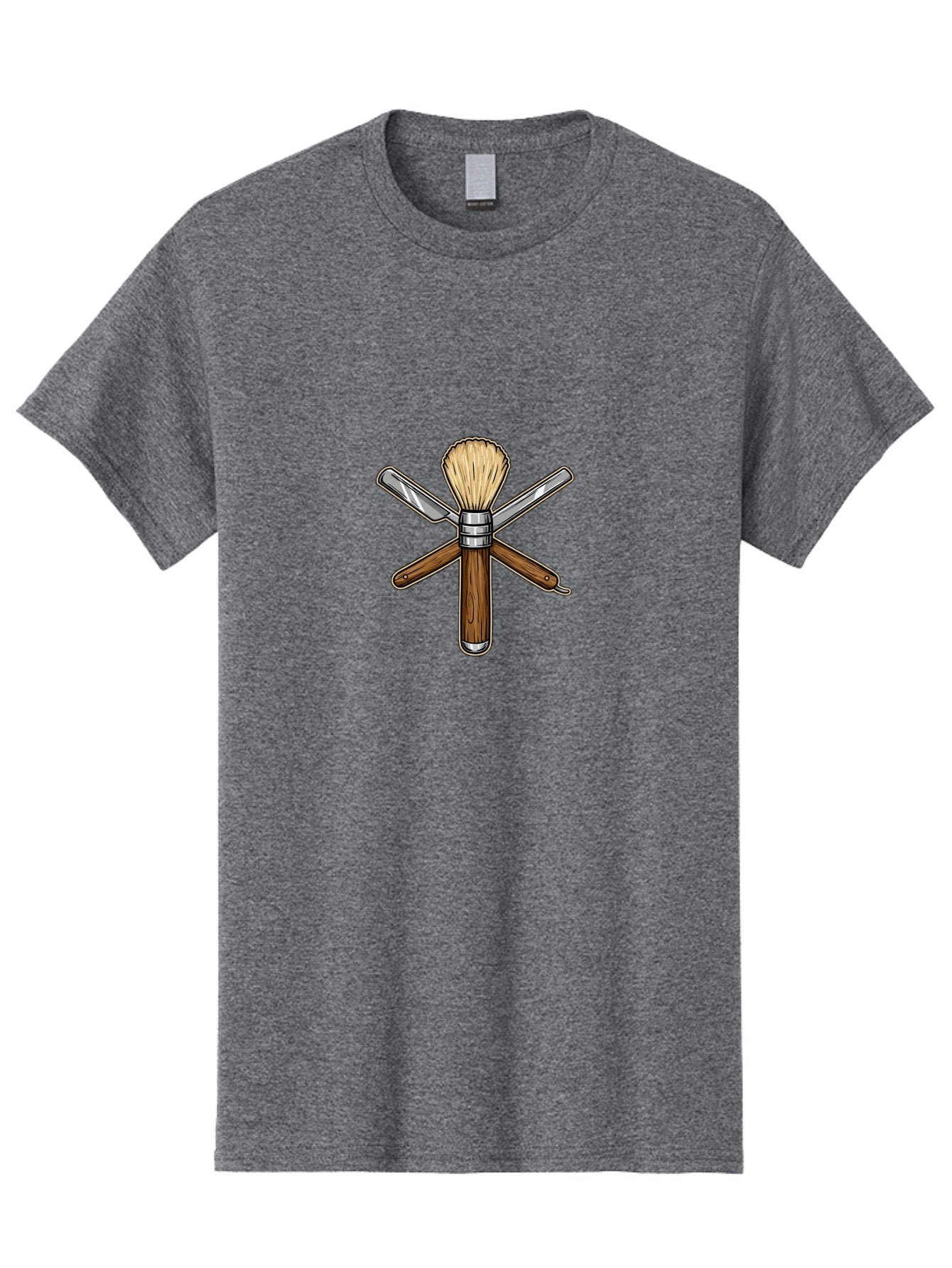 Shaving-Brush-Crossed-Razors Men'S Graphic Tee, 100% Cotton, Comfortable Casual Summer Wear, Machine Washable, Shaving Brush, Shaving Kit, Shaving Tools, Straight Razor, Safety Razor, Grooming, Shaving Essentials, Men'S Grooming, Bad544 11