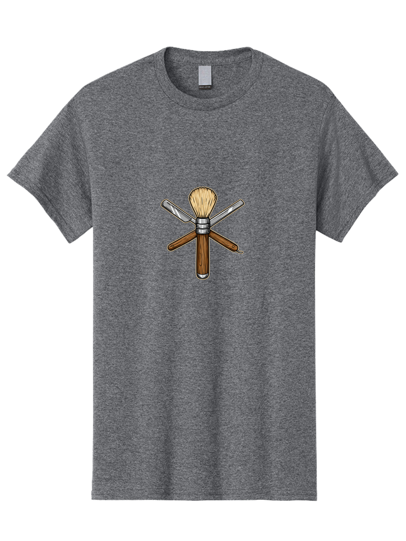 Shaving-Brush-Crossed-Razors Men'S Graphic Tee, 100% Cotton, Comfortable Casual Summer Wear, Machine Washable, Shaving Brush, Shaving Kit, Shaving Tools, Straight Razor, Safety Razor, Grooming, Shaving Essentials, Men'S Grooming, Bad544 4