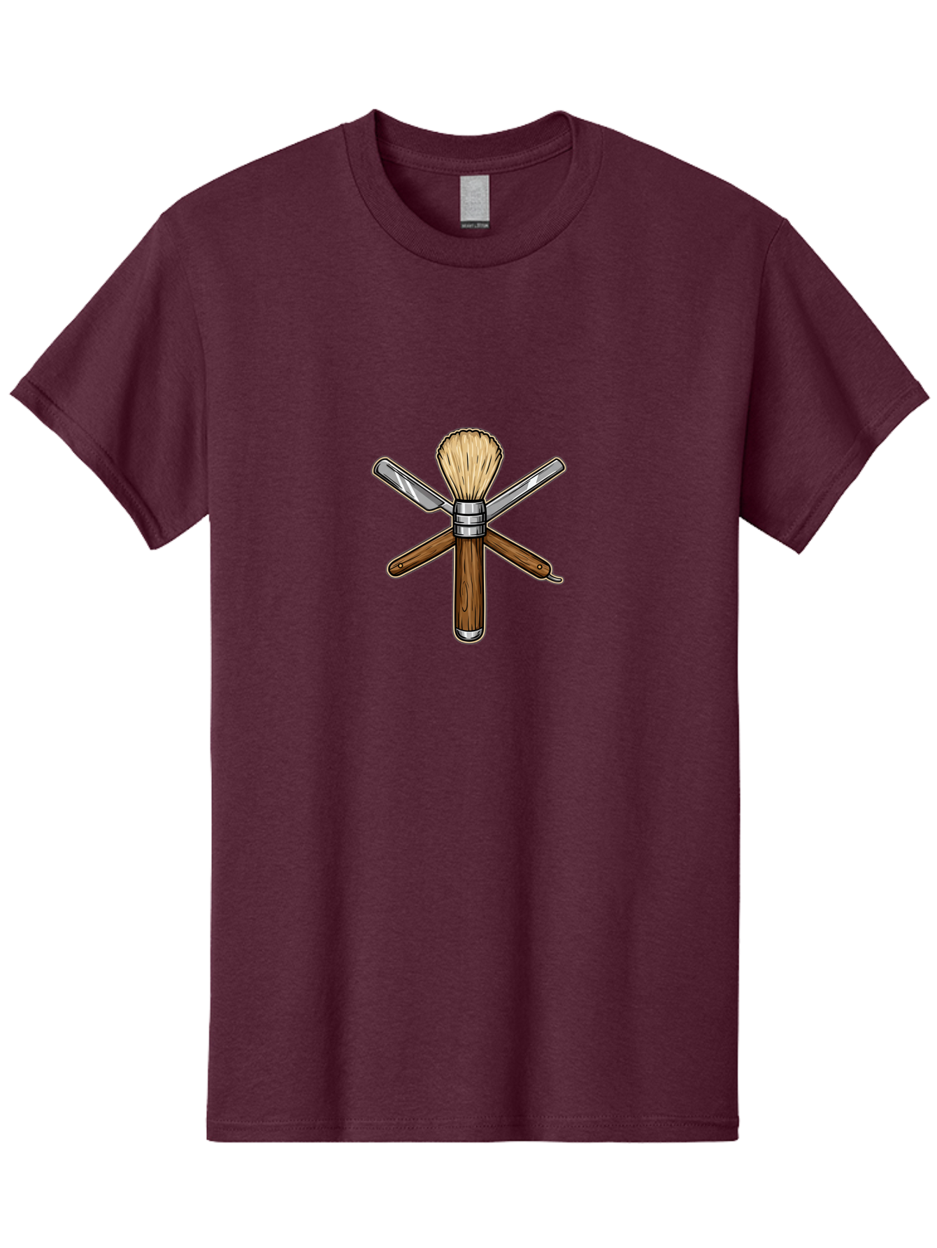 Shaving-Brush-Crossed-Razors Men'S Graphic Tee, 100% Cotton, Comfortable Casual Summer Wear, Machine Washable, Shaving Brush, Shaving Kit, Shaving Tools, Straight Razor, Safety Razor, Grooming, Shaving Essentials, Men'S Grooming, Bad544 5