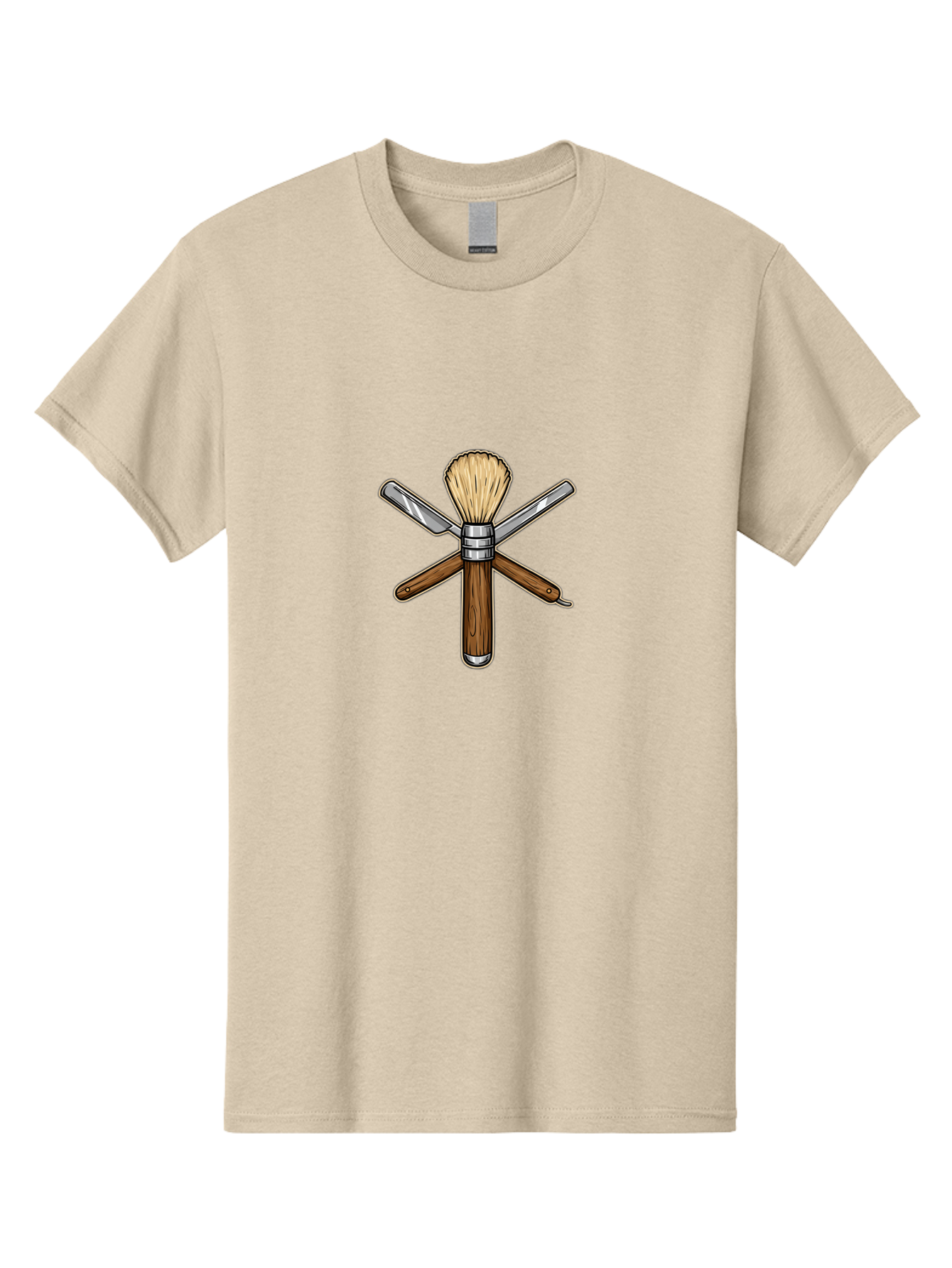 Shaving-Brush-Crossed-Razors Men'S Graphic Tee, 100% Cotton, Comfortable Casual Summer Wear, Machine Washable, Shaving Brush, Shaving Kit, Shaving Tools, Straight Razor, Safety Razor, Grooming, Shaving Essentials, Men'S Grooming, Bad544 8
