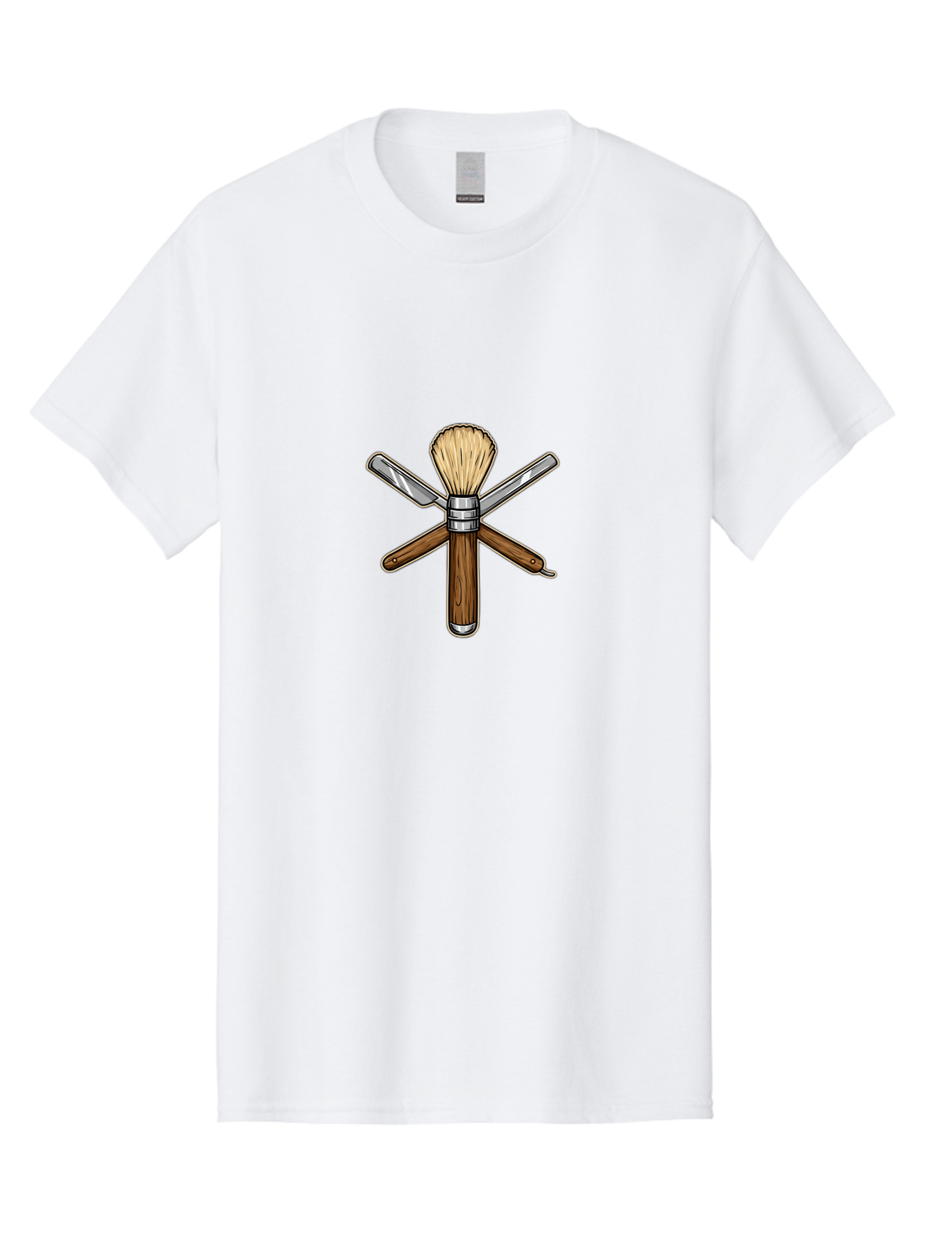 Shaving-Brush-Crossed-Razors Men'S Graphic Tee, 100% Cotton, Comfortable Casual Summer Wear, Machine Washable, Shaving Brush, Shaving Kit, Shaving Tools, Straight Razor, Safety Razor, Grooming, Shaving Essentials, Men'S Grooming, Bad544 7