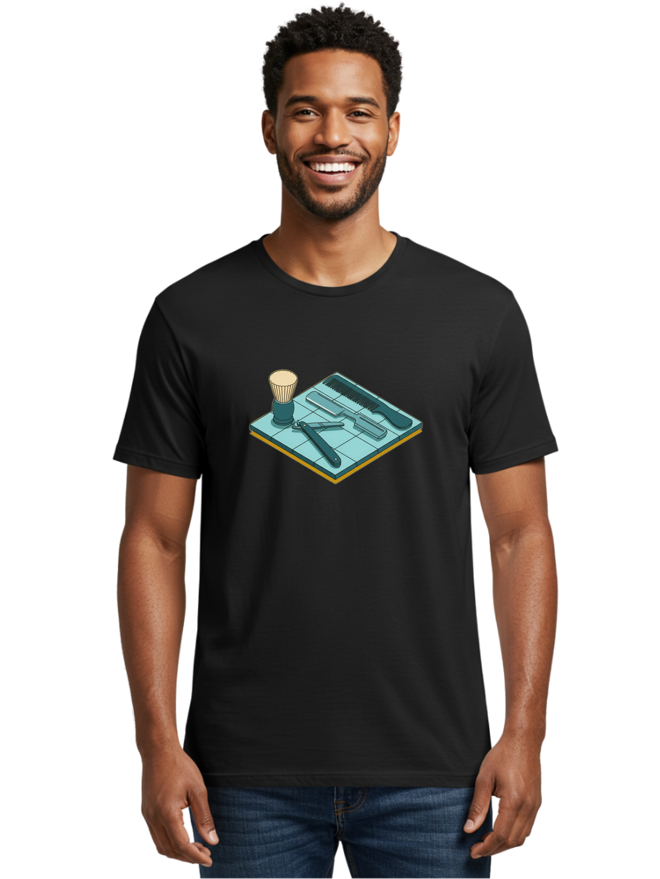 Shaving-Kit Men'S Graphic Tee, 100% Cotton, Comfortable Casual Summer Wear, Machine Washable, Shaving Kit, Straight Razor, Comb, Shaving Brush, Grooming Tools, Men'S Grooming, Barber Supplies, Personal Care Bad546 20