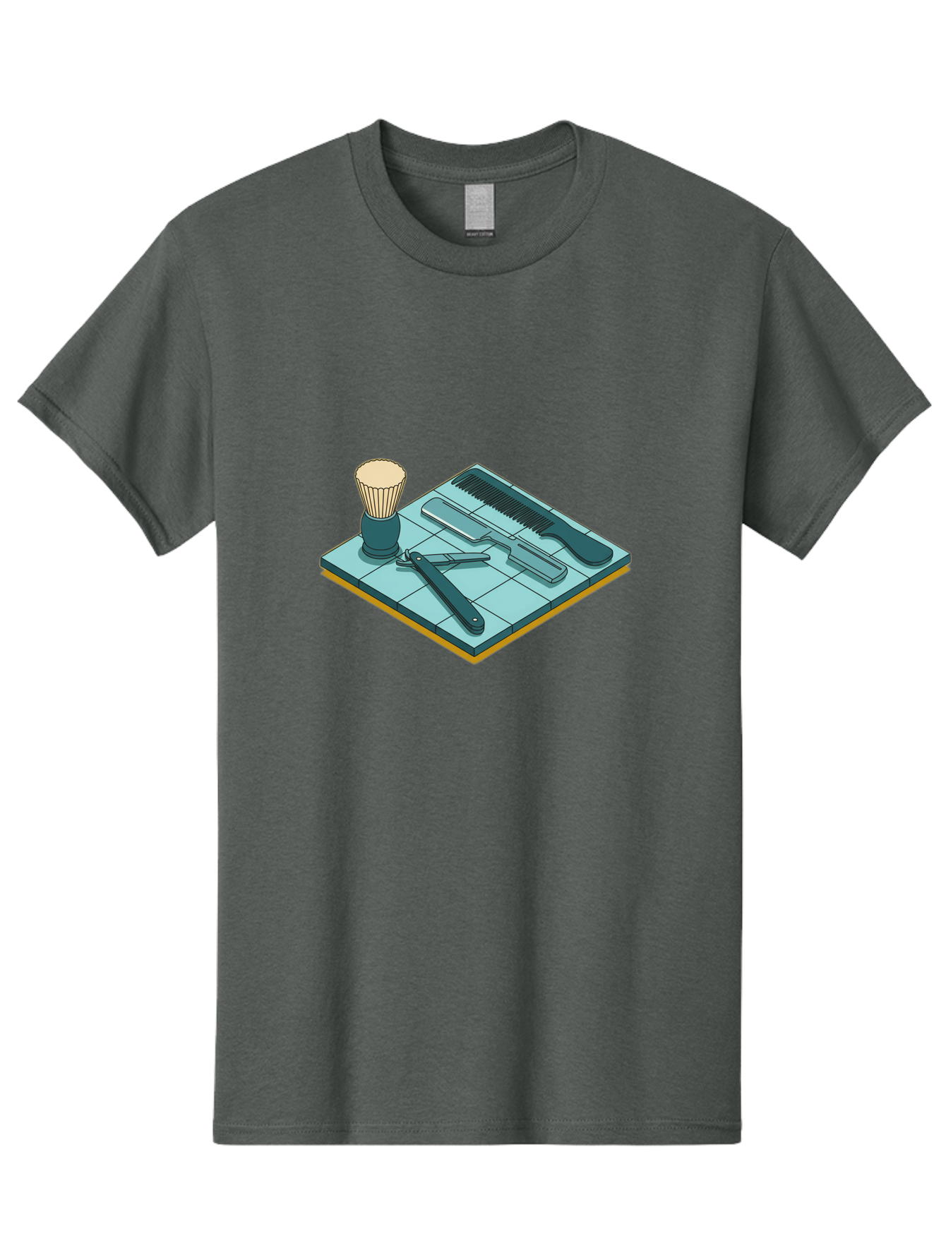 Shaving-Kit Men'S Graphic Tee, 100% Cotton, Comfortable Casual Summer Wear, Machine Washable, Shaving Kit, Straight Razor, Comb, Shaving Brush, Grooming Tools, Men'S Grooming, Barber Supplies, Personal Care Bad546