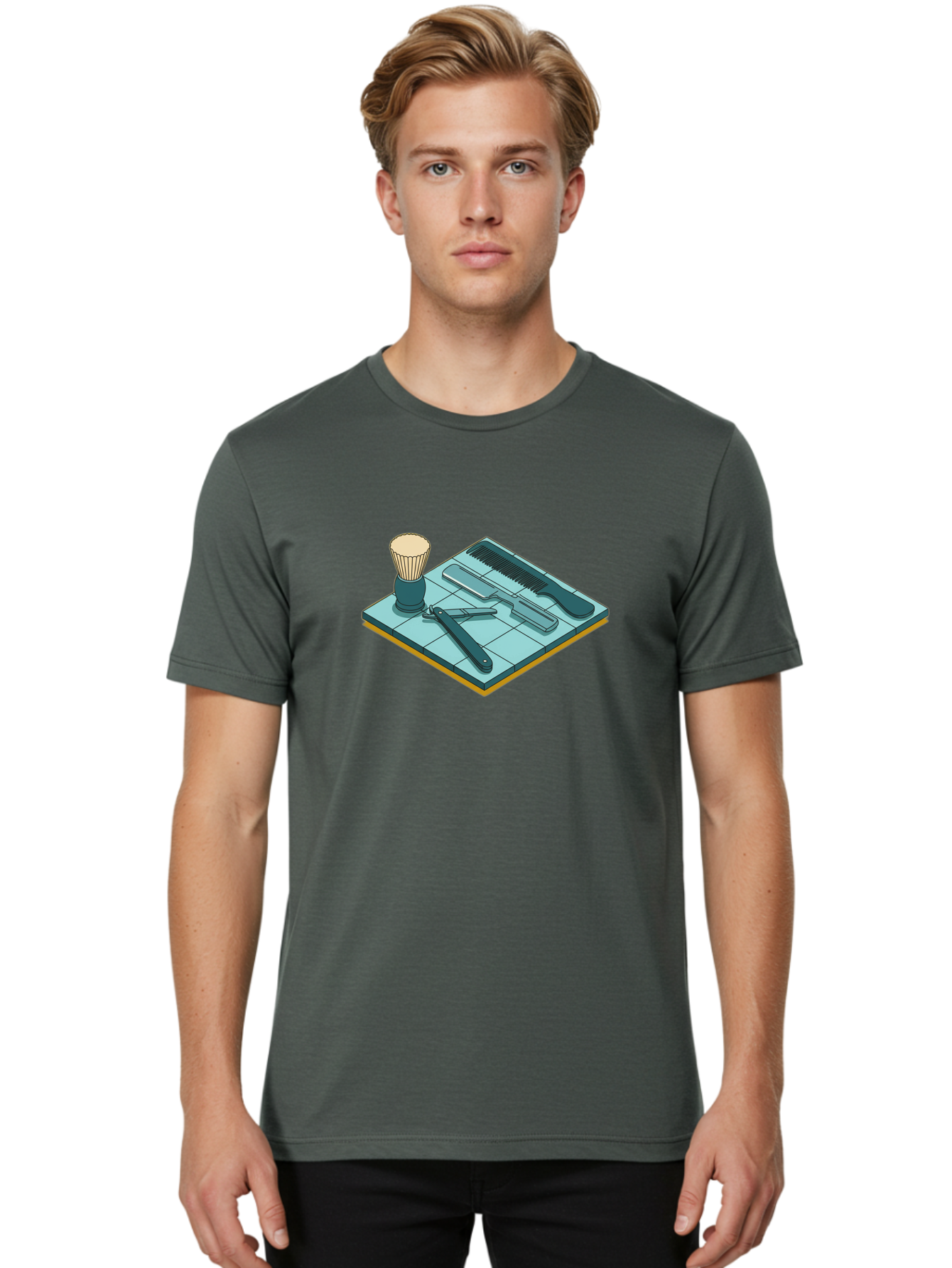 Shaving-Kit Men'S Graphic Tee, 100% Cotton, Comfortable Casual Summer Wear, Machine Washable, Shaving Kit, Straight Razor, Comb, Shaving Brush, Grooming Tools, Men'S Grooming, Barber Supplies, Personal Care Bad546 17