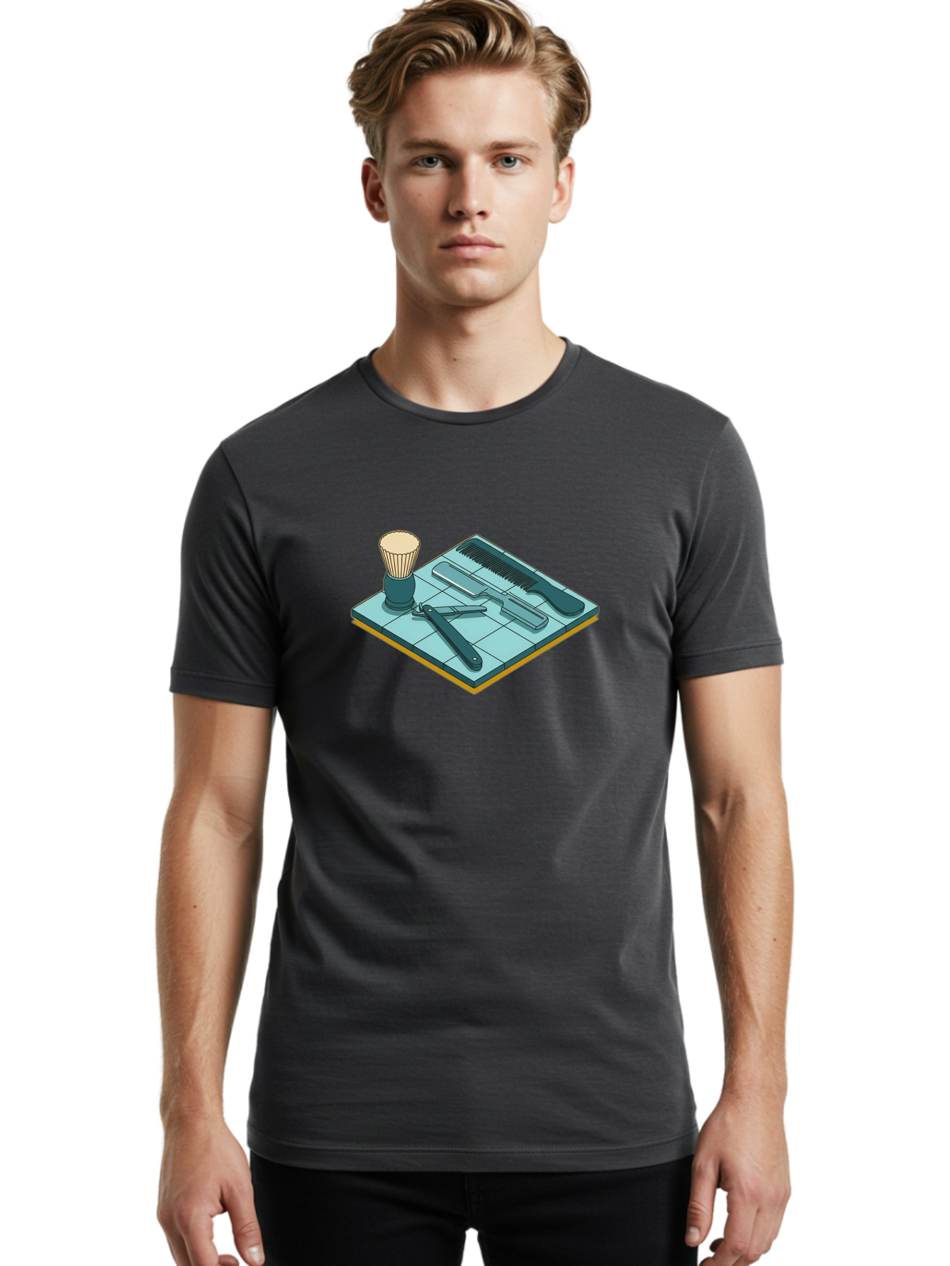 Shaving-Kit Men'S Graphic Tee, 100% Cotton, Comfortable Casual Summer Wear, Machine Washable, Shaving Kit, Straight Razor, Comb, Shaving Brush, Grooming Tools, Men'S Grooming, Barber Supplies, Personal Care Bad546 21