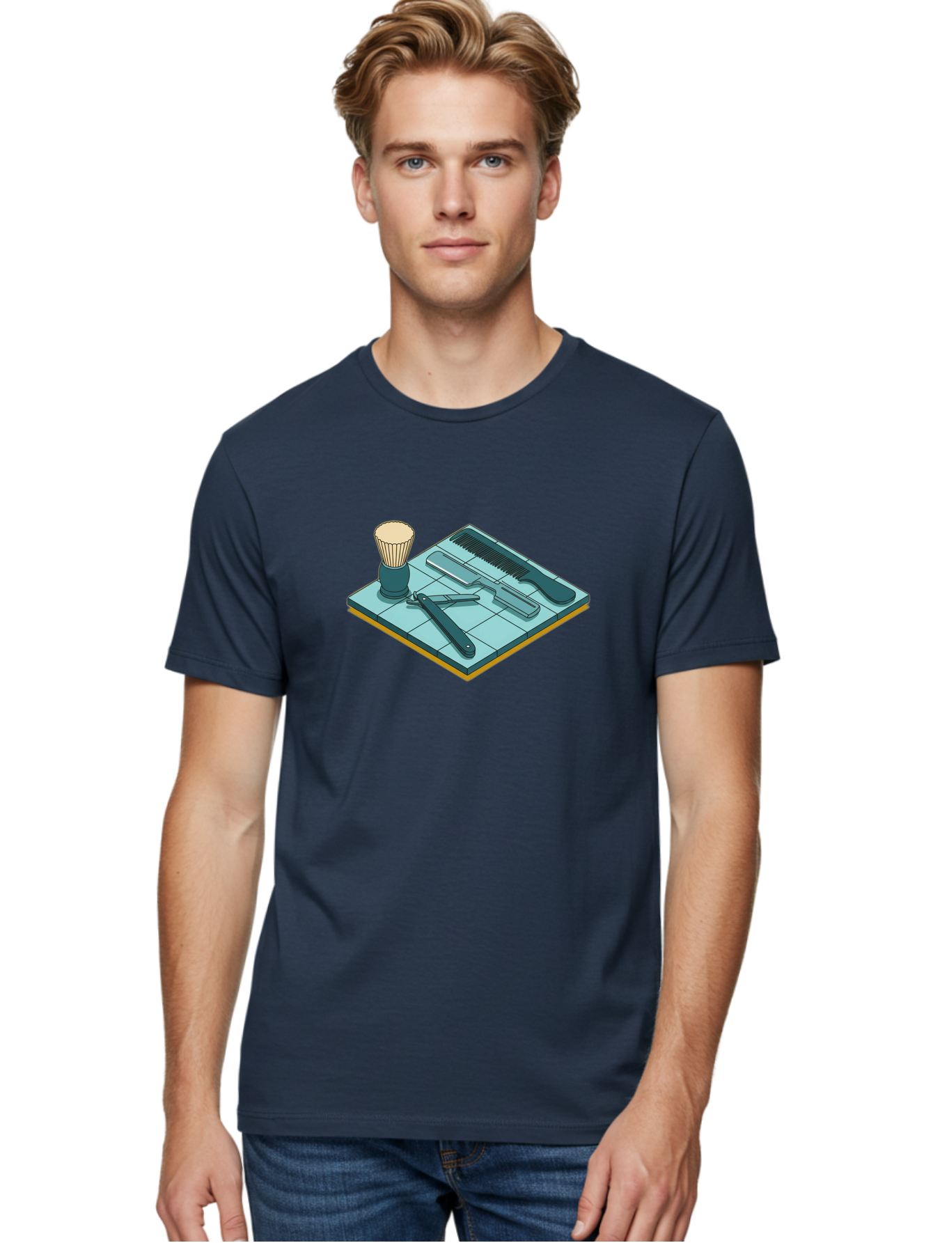 Shaving-Kit Men'S Graphic Tee, 100% Cotton, Comfortable Casual Summer Wear, Machine Washable, Shaving Kit, Straight Razor, Comb, Shaving Brush, Grooming Tools, Men'S Grooming, Barber Supplies, Personal Care Bad546 30