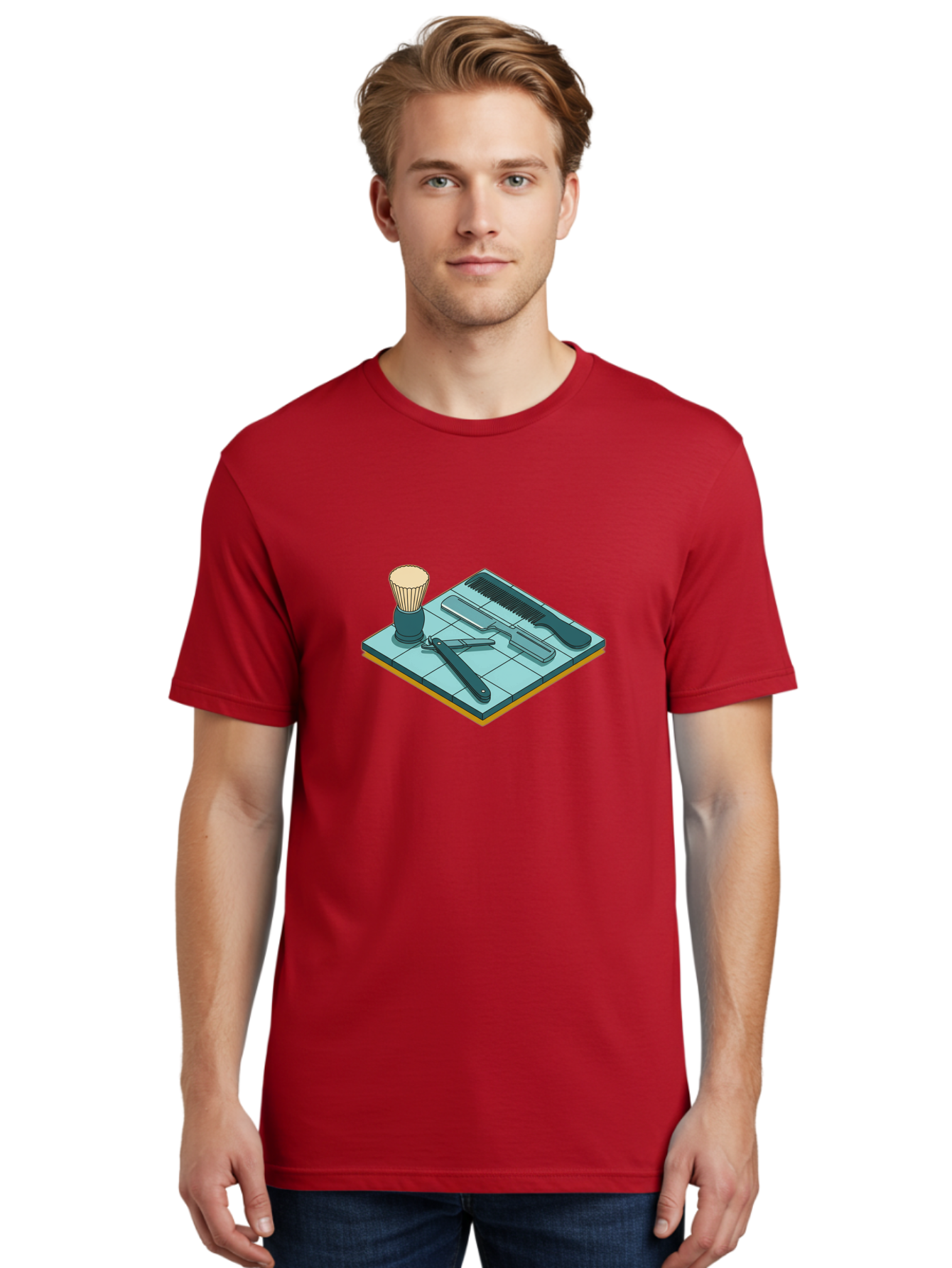 Shaving-Kit Men'S Graphic Tee, 100% Cotton, Comfortable Casual Summer Wear, Machine Washable, Shaving Kit, Straight Razor, Comb, Shaving Brush, Grooming Tools, Men'S Grooming, Barber Supplies, Personal Care Bad546 23