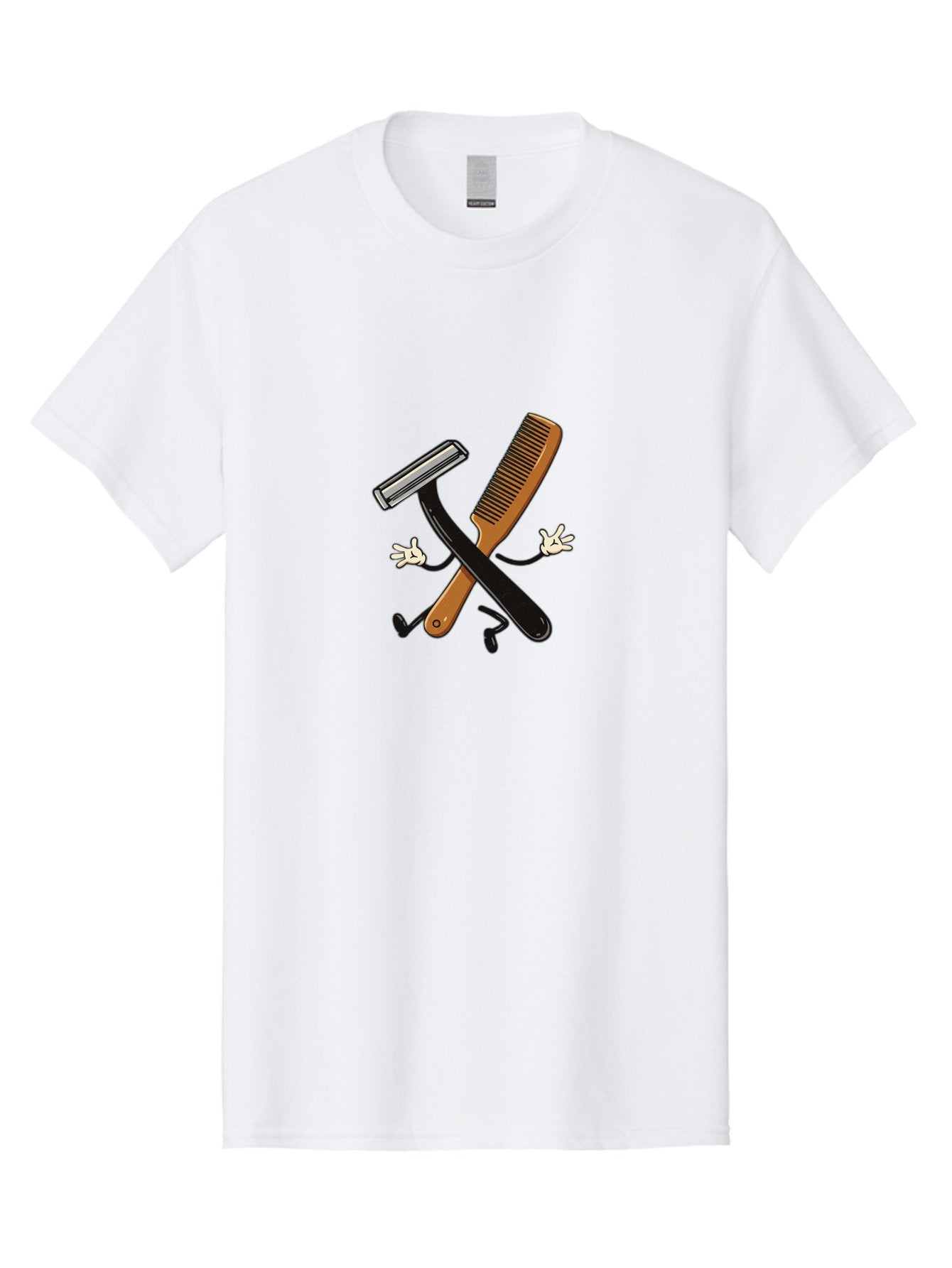 Shaving-Razor-Comb Men'S Graphic Tee, 100% Cotton, Comfortable Casual Summer Wear, Machine Washable, Shaving Razor And Comb, Grooming Tools, Barber Supplies, Men'S Grooming, Shaving Accessories, Styling Comb Bad547 7