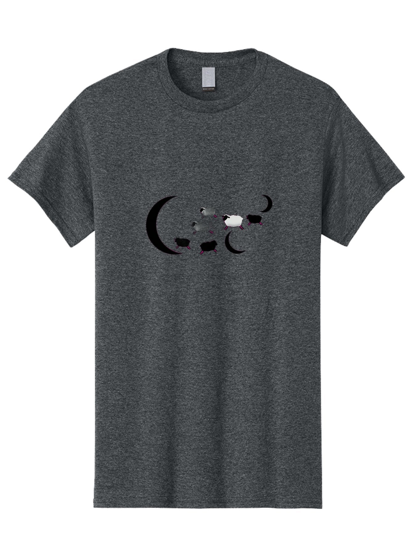 Sheep-And-Moon Men'S Graphic Tee, 100% Cotton, Comfortable Casual Summer Wear, Machine Washable, Sheep Jumping, Crescent Moon, Flock Of Sheep, Counting Sheep, Sleep Aid, Surreal Artwork, Dreamy Imagery, Black And White Sheep, Minimalist Design Bad548 9