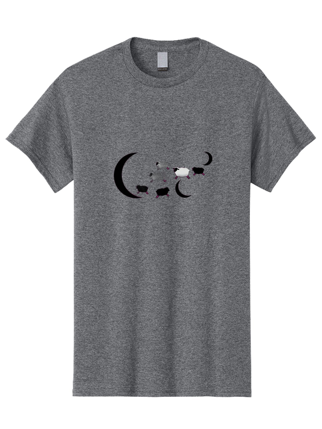Sheep-And-Moon Men'S Graphic Tee, 100% Cotton, Comfortable Casual Summer Wear, Machine Washable, Sheep Jumping, Crescent Moon, Flock Of Sheep, Counting Sheep, Sleep Aid, Surreal Artwork, Dreamy Imagery, Black And White Sheep, Minimalist Design Bad548 15