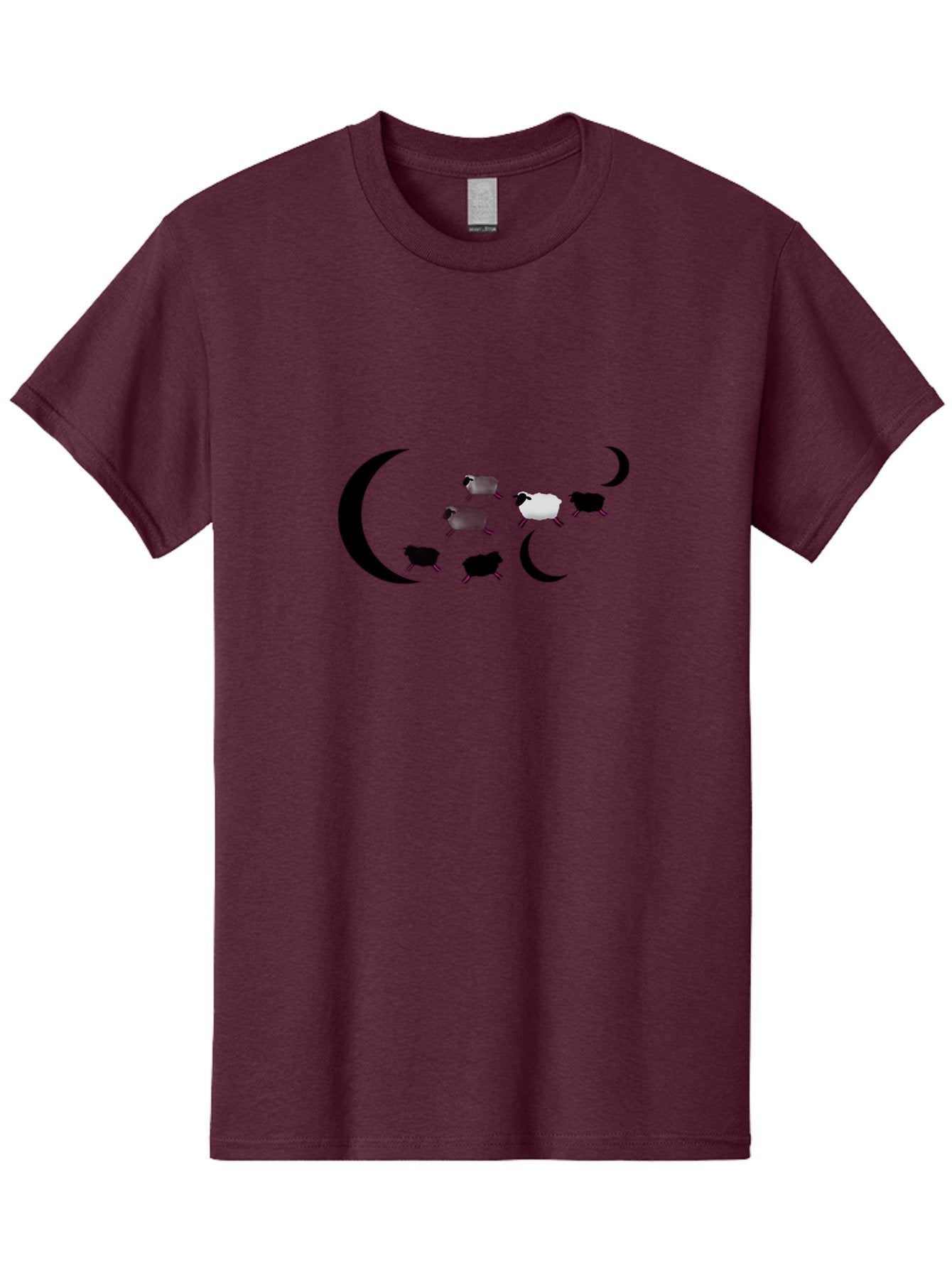 Sheep-And-Moon Men'S Graphic Tee, 100% Cotton, Comfortable Casual Summer Wear, Machine Washable, Sheep Jumping, Crescent Moon, Flock Of Sheep, Counting Sheep, Sleep Aid, Surreal Artwork, Dreamy Imagery, Black And White Sheep, Minimalist Design Bad548