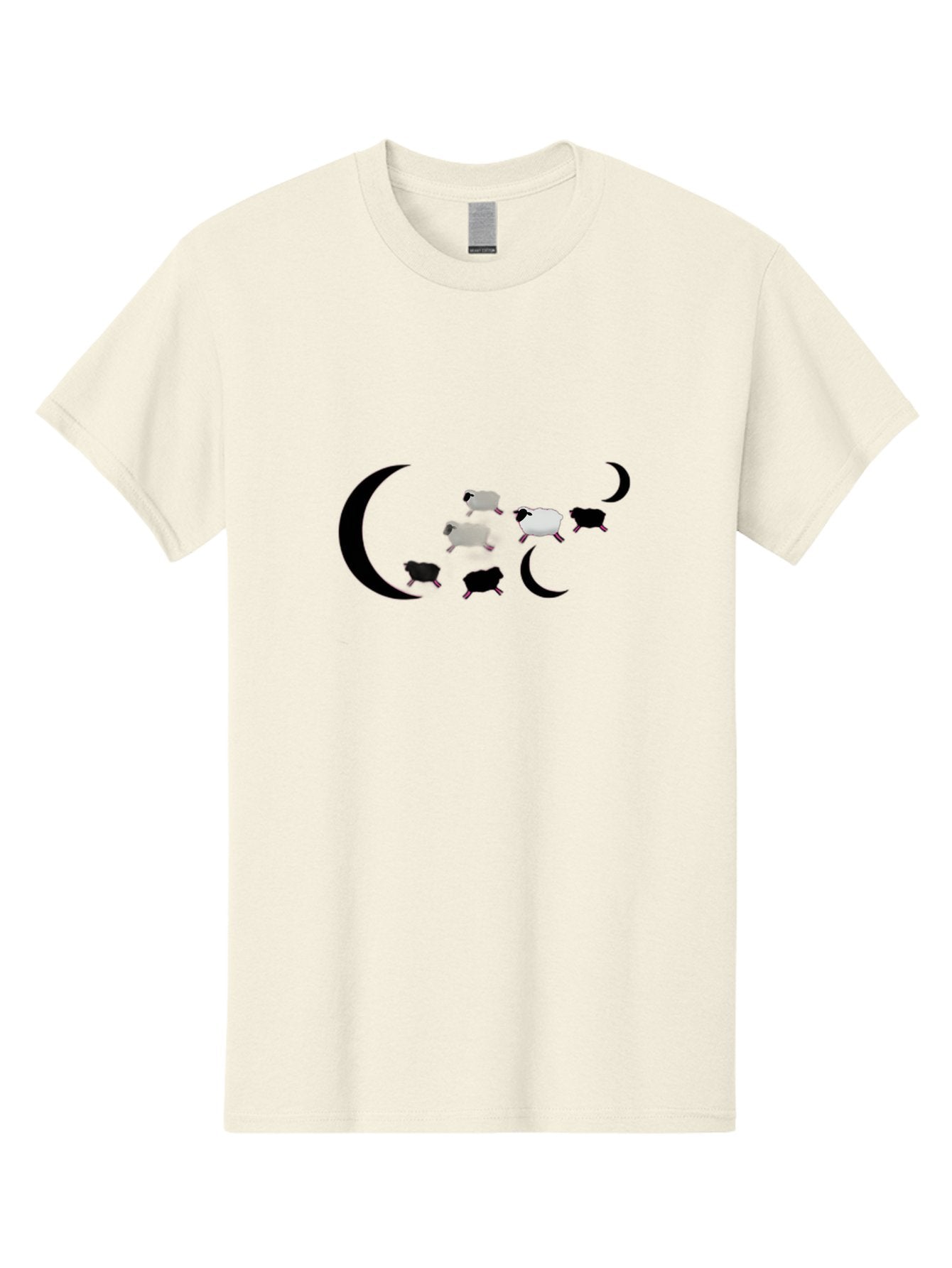 Sheep-And-Moon Men'S Graphic Tee, 100% Cotton, Comfortable Casual Summer Wear, Machine Washable, Sheep Jumping, Crescent Moon, Flock Of Sheep, Counting Sheep, Sleep Aid, Surreal Artwork, Dreamy Imagery, Black And White Sheep, Minimalist Design Bad548 10