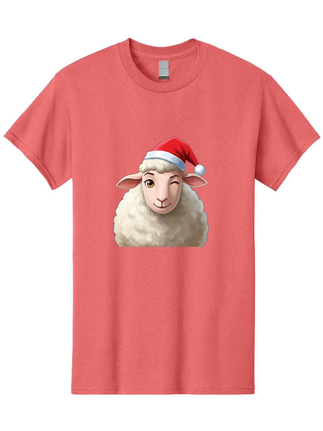 Sheep-In-Santa-Hat-1 Men'S Graphic Tee, 100% Cotton, Comfortable Casual Summer Wear, Machine Washable, Cartoon Sheep, Santa Hat, Christmas Character, Festive Animal, Holiday Cheer, Fluffy Sheep, Merry Christmas, Winter Wonderland, Funny Sheep Bad549 4