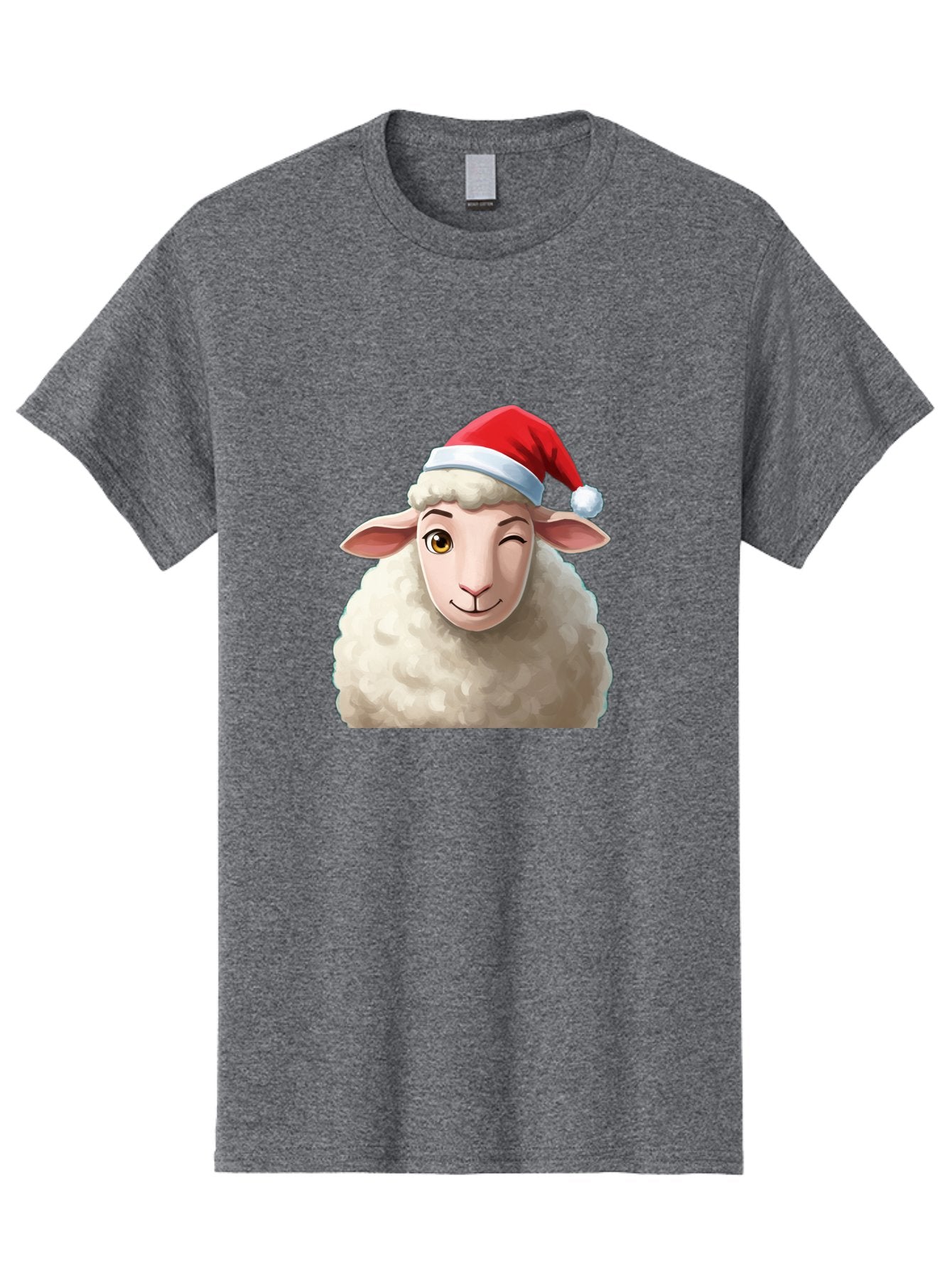 Sheep-In-Santa-Hat-1 Men'S Graphic Tee, 100% Cotton, Comfortable Casual Summer Wear, Machine Washable, Cartoon Sheep, Santa Hat, Christmas Character, Festive Animal, Holiday Cheer, Fluffy Sheep, Merry Christmas, Winter Wonderland, Funny Sheep Bad549 5