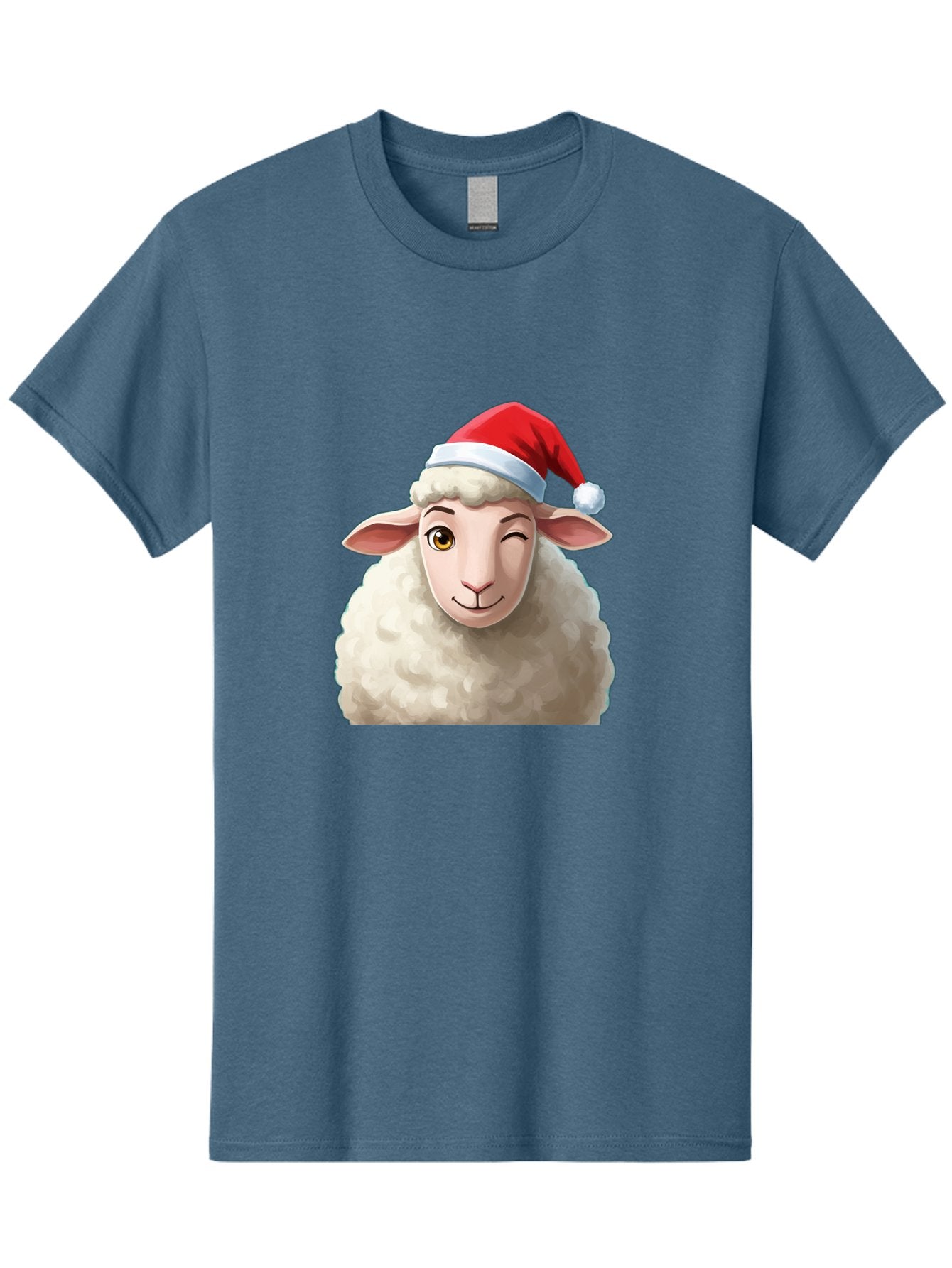 Sheep-In-Santa-Hat-1 Men'S Graphic Tee, 100% Cotton, Comfortable Casual Summer Wear, Machine Washable, Cartoon Sheep, Santa Hat, Christmas Character, Festive Animal, Holiday Cheer, Fluffy Sheep, Merry Christmas, Winter Wonderland, Funny Sheep Bad549 6