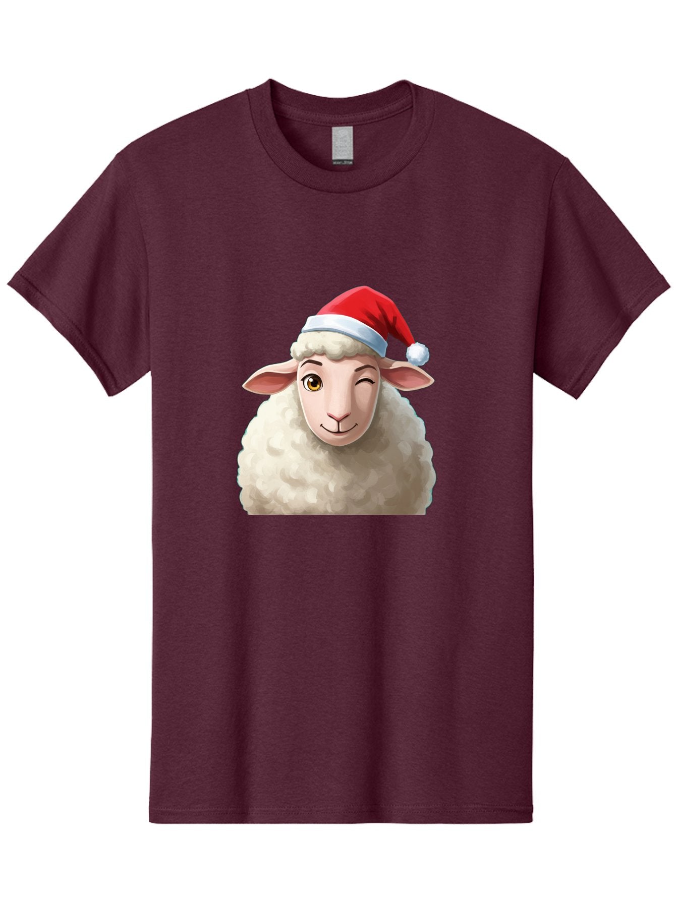 Sheep-In-Santa-Hat-1 Men'S Graphic Tee, 100% Cotton, Comfortable Casual Summer Wear, Machine Washable, Cartoon Sheep, Santa Hat, Christmas Character, Festive Animal, Holiday Cheer, Fluffy Sheep, Merry Christmas, Winter Wonderland, Funny Sheep Bad549 3