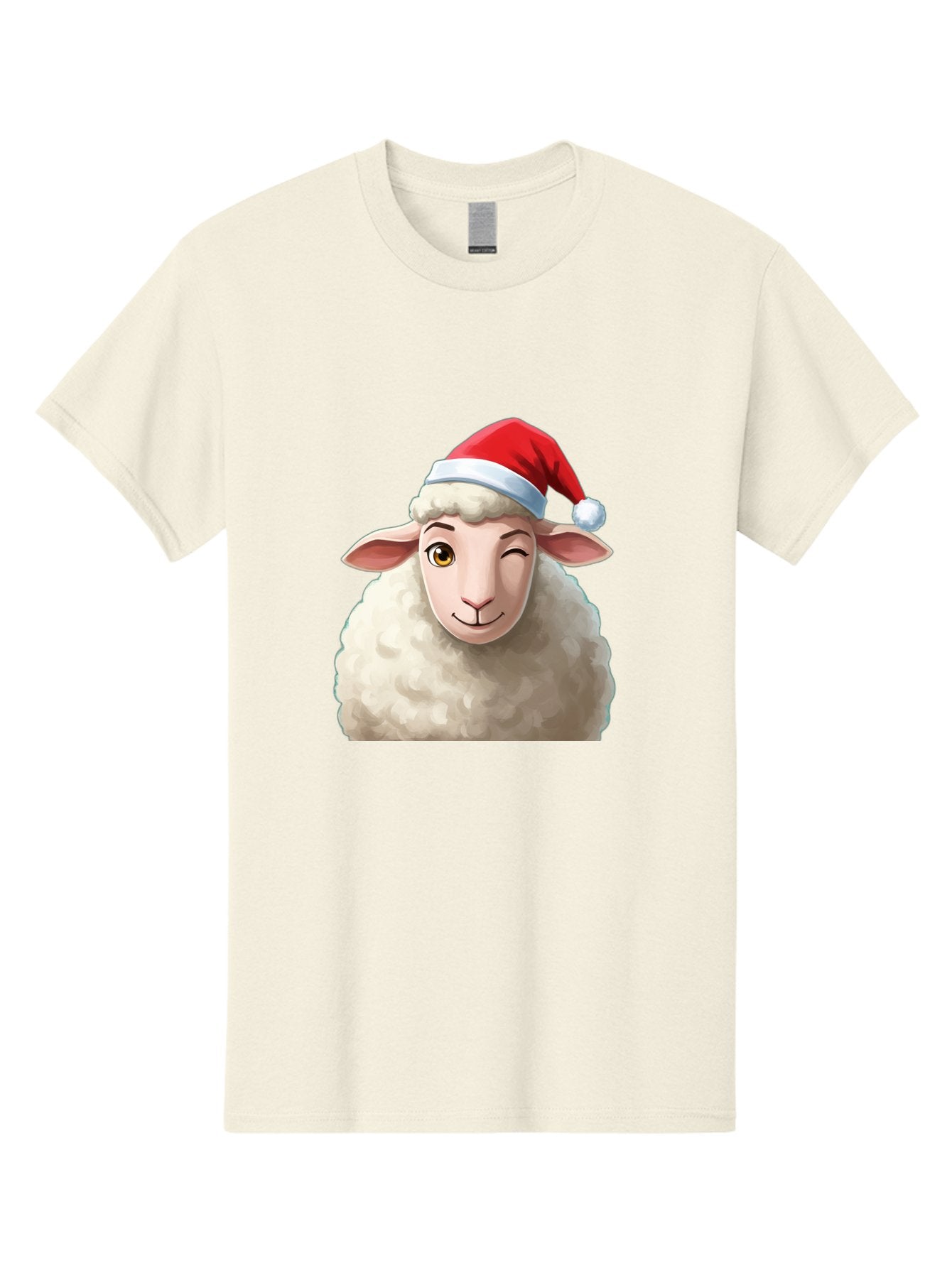 Sheep-In-Santa-Hat-1 Men'S Graphic Tee, 100% Cotton, Comfortable Casual Summer Wear, Machine Washable, Cartoon Sheep, Santa Hat, Christmas Character, Festive Animal, Holiday Cheer, Fluffy Sheep, Merry Christmas, Winter Wonderland, Funny Sheep Bad549 15