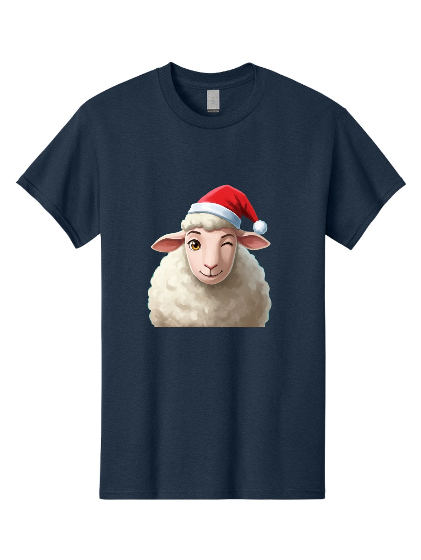 Sheep-In-Santa-Hat-1 Men'S Graphic Tee, 100% Cotton, Comfortable Casual Summer Wear, Machine Washable, Cartoon Sheep, Santa Hat, Christmas Character, Festive Animal, Holiday Cheer, Fluffy Sheep, Merry Christmas, Winter Wonderland, Funny Sheep Bad549