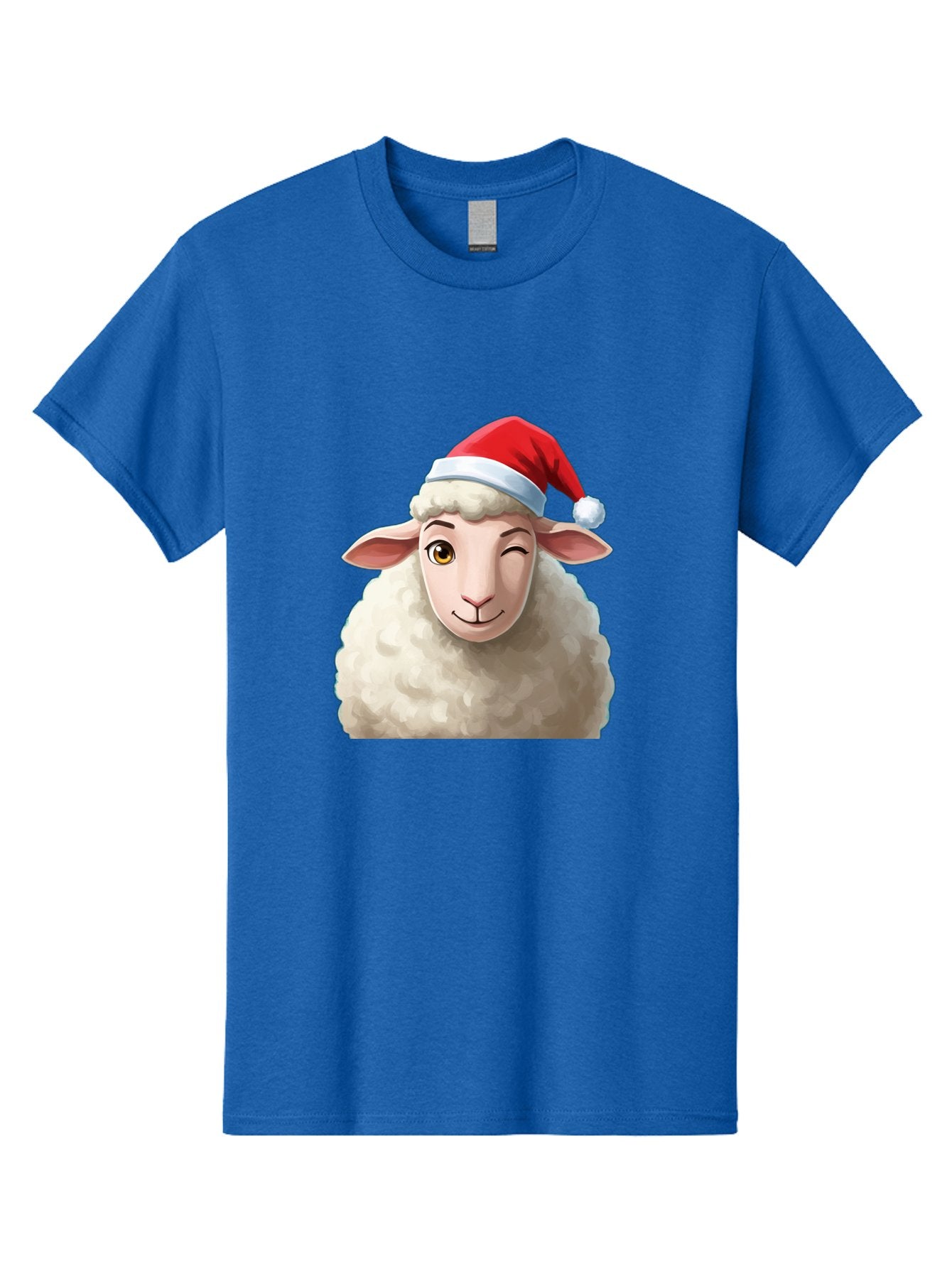 Sheep-In-Santa-Hat-1 Men'S Graphic Tee, 100% Cotton, Comfortable Casual Summer Wear, Machine Washable, Cartoon Sheep, Santa Hat, Christmas Character, Festive Animal, Holiday Cheer, Fluffy Sheep, Merry Christmas, Winter Wonderland, Funny Sheep Bad549