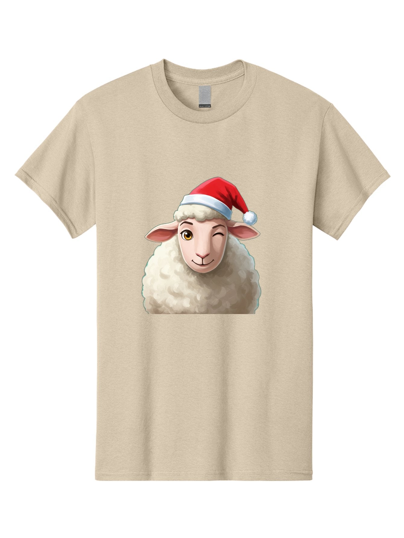 Sheep-In-Santa-Hat-1 Men'S Graphic Tee, 100% Cotton, Comfortable Casual Summer Wear, Machine Washable, Cartoon Sheep, Santa Hat, Christmas Character, Festive Animal, Holiday Cheer, Fluffy Sheep, Merry Christmas, Winter Wonderland, Funny Sheep Bad549 7