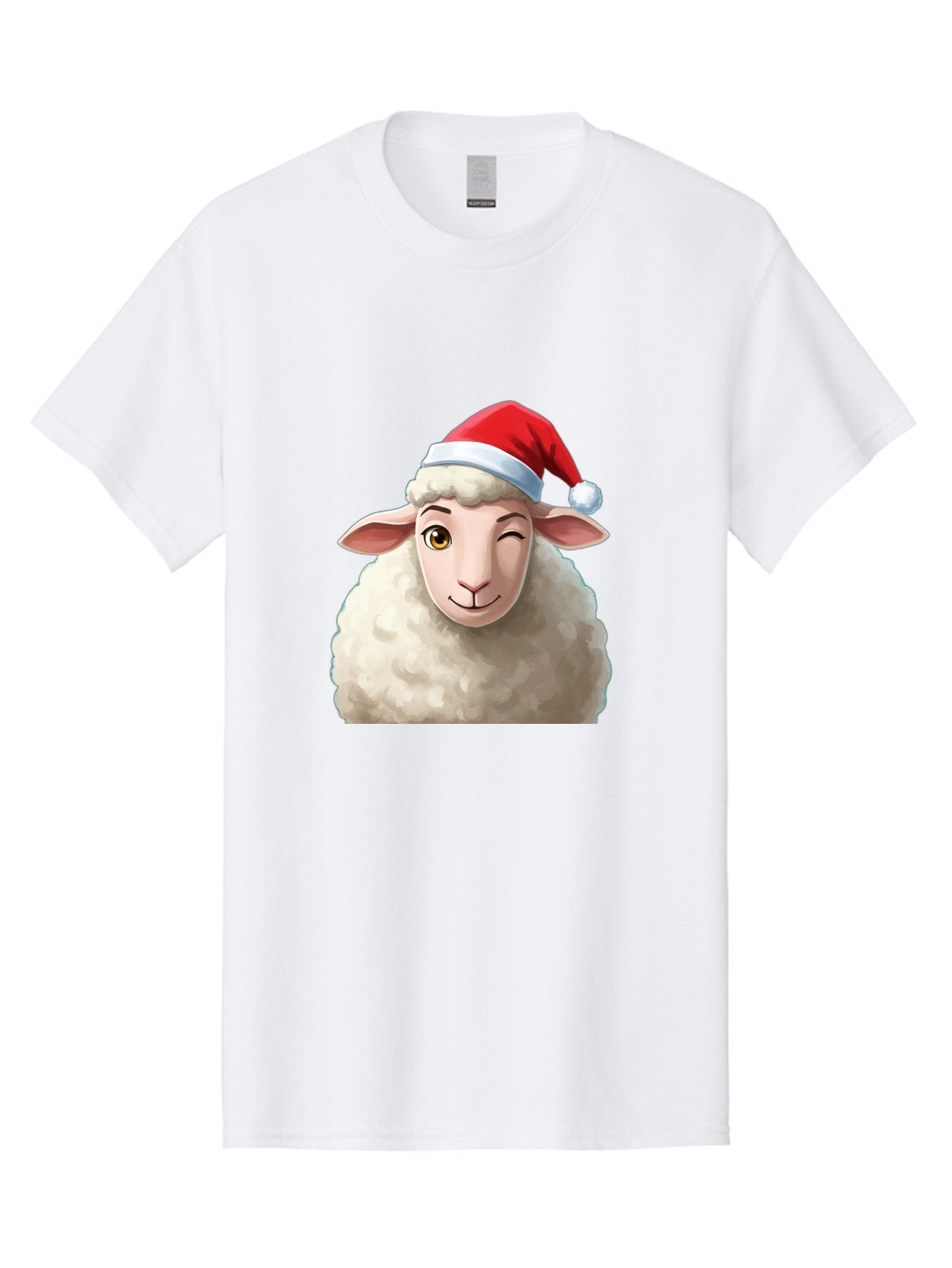 Sheep-In-Santa-Hat-1 Men'S Graphic Tee, 100% Cotton, Comfortable Casual Summer Wear, Machine Washable, Cartoon Sheep, Santa Hat, Christmas Character, Festive Animal, Holiday Cheer, Fluffy Sheep, Merry Christmas, Winter Wonderland, Funny Sheep Bad549 9