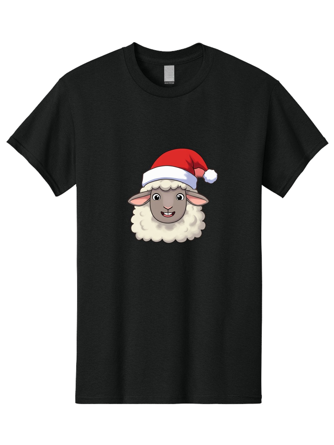 Sheep-In-Santa-Hat Men'S Graphic Tee, 100% Cotton, Comfortable Casual Summer Wear, Machine Washable, Cartoon Sheep, Santa Hat, Festive Character, Holiday Cheer, Cute Animal, Fluffy Sheep, Christmas Theme, Fun Design, Playful Illustration, Bad550 10