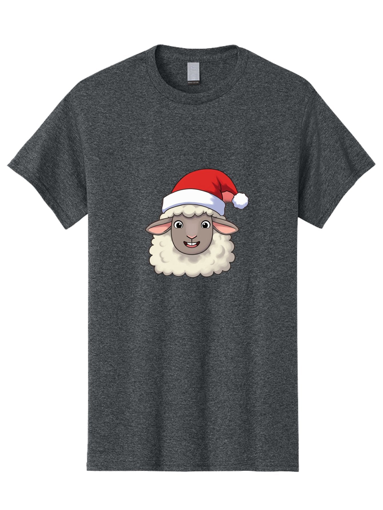 Sheep-In-Santa-Hat Men'S Graphic Tee, 100% Cotton, Comfortable Casual Summer Wear, Machine Washable, Cartoon Sheep, Santa Hat, Festive Character, Holiday Cheer, Cute Animal, Fluffy Sheep, Christmas Theme, Fun Design, Playful Illustration, Bad550 7