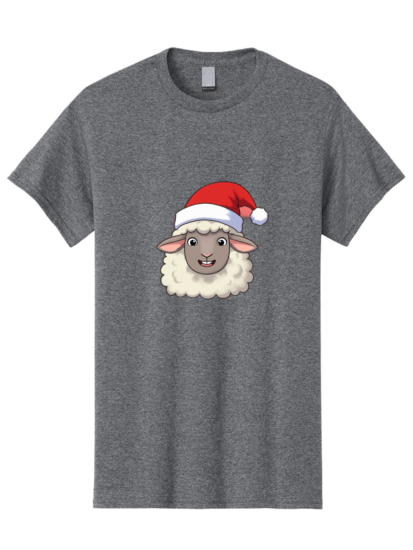 Sheep-In-Santa-Hat Men'S Graphic Tee, 100% Cotton, Comfortable Casual Summer Wear, Machine Washable, Cartoon Sheep, Santa Hat, Festive Character, Holiday Cheer, Cute Animal, Fluffy Sheep, Christmas Theme, Fun Design, Playful Illustration, Bad550 13