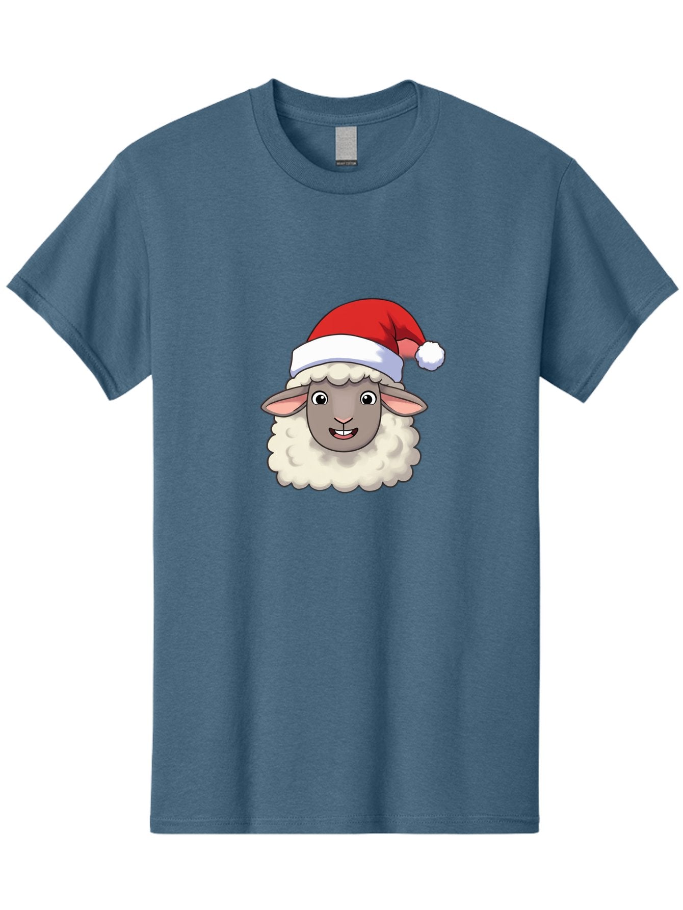 Sheep-In-Santa-Hat Men'S Graphic Tee, 100% Cotton, Comfortable Casual Summer Wear, Machine Washable, Cartoon Sheep, Santa Hat, Festive Character, Holiday Cheer, Cute Animal, Fluffy Sheep, Christmas Theme, Fun Design, Playful Illustration, Bad550 15