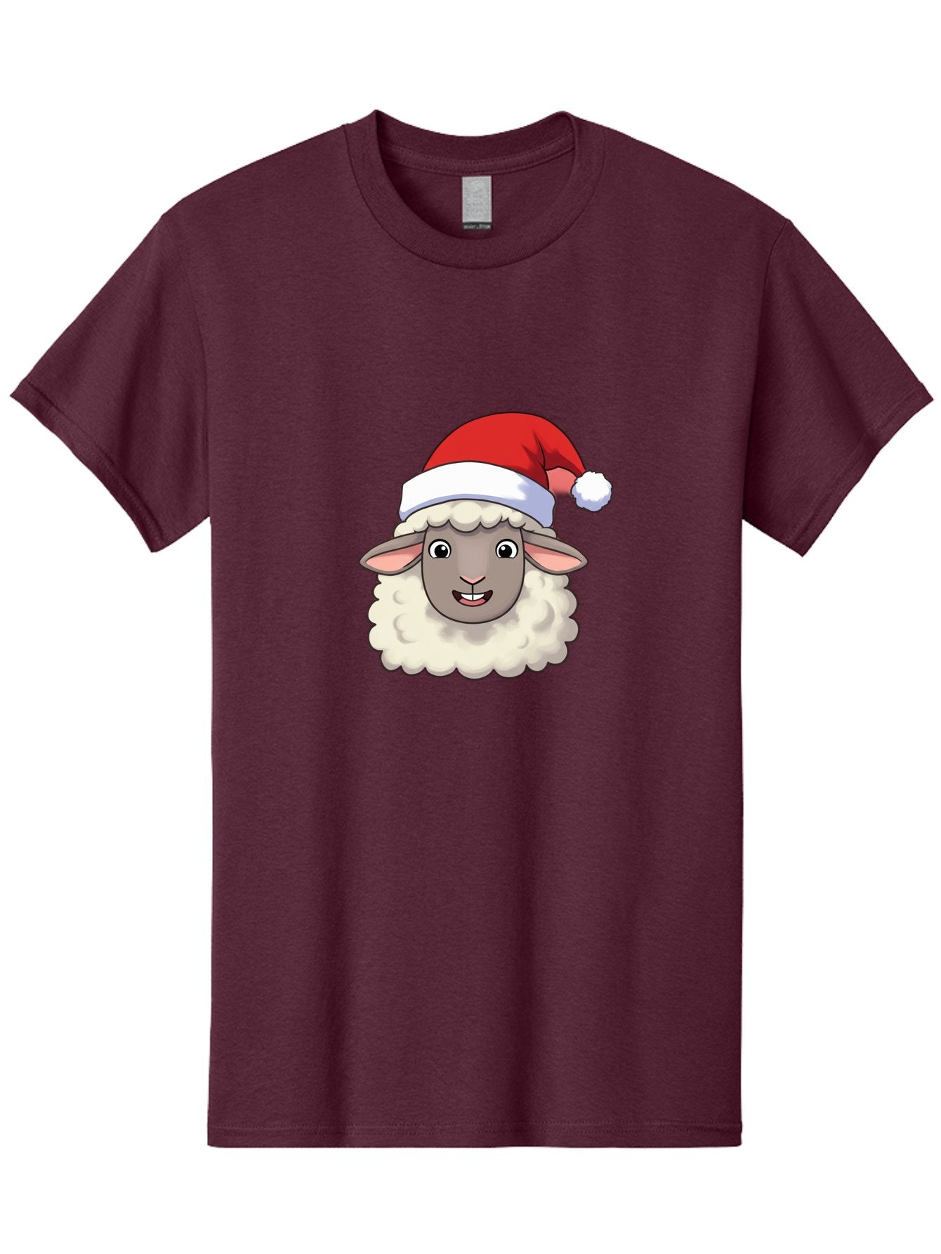 Sheep-In-Santa-Hat Men'S Graphic Tee, 100% Cotton, Comfortable Casual Summer Wear, Machine Washable, Cartoon Sheep, Santa Hat, Festive Character, Holiday Cheer, Cute Animal, Fluffy Sheep, Christmas Theme, Fun Design, Playful Illustration, Bad550 12