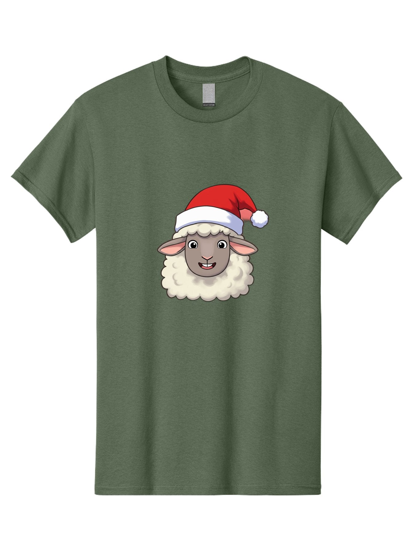 Sheep-In-Santa-Hat Men'S Graphic Tee, 100% Cotton, Comfortable Casual Summer Wear, Machine Washable, Cartoon Sheep, Santa Hat, Festive Character, Holiday Cheer, Cute Animal, Fluffy Sheep, Christmas Theme, Fun Design, Playful Illustration, Bad550 11