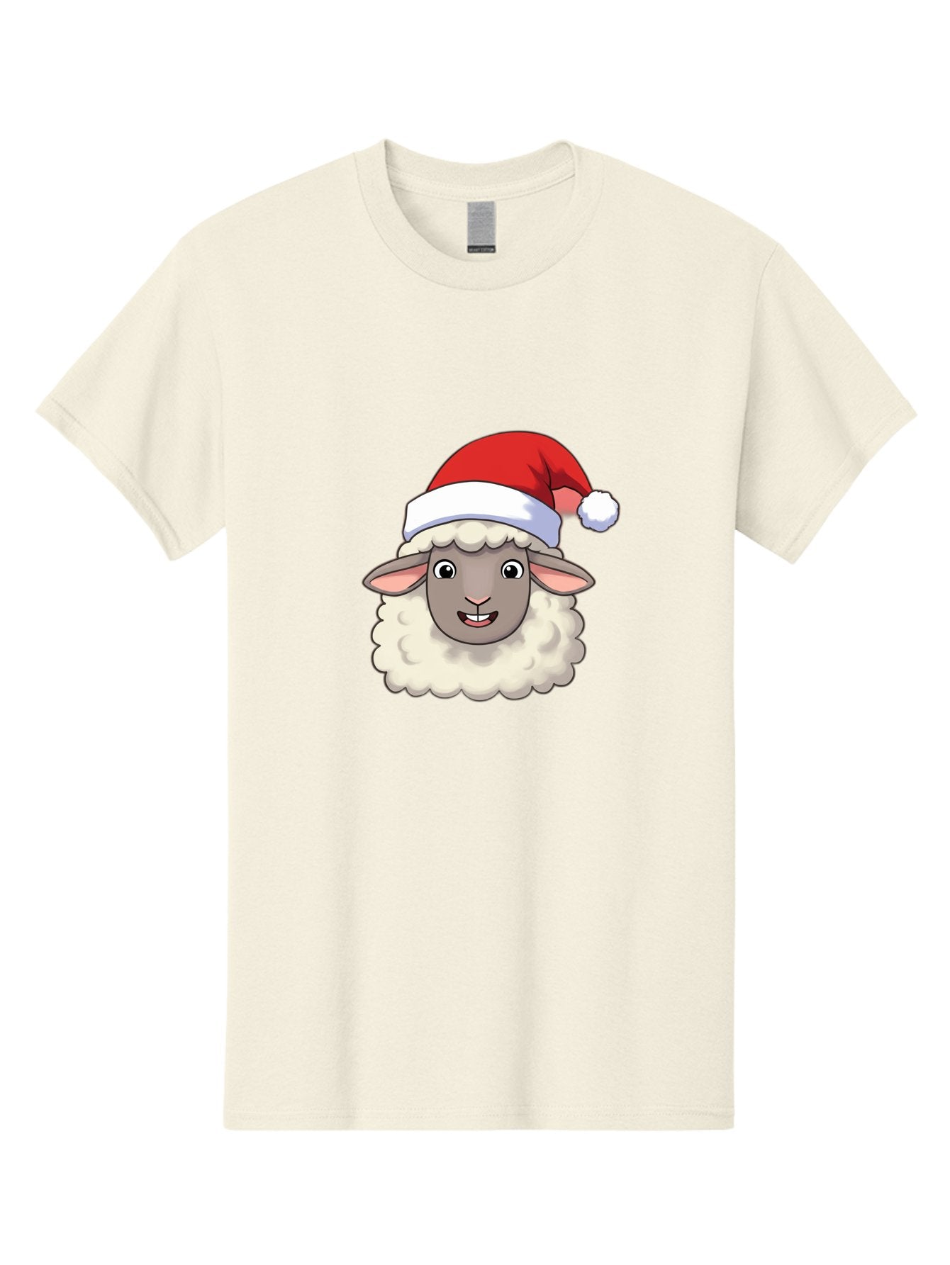 Sheep-In-Santa-Hat Men'S Graphic Tee, 100% Cotton, Comfortable Casual Summer Wear, Machine Washable, Cartoon Sheep, Santa Hat, Festive Character, Holiday Cheer, Cute Animal, Fluffy Sheep, Christmas Theme, Fun Design, Playful Illustration, Bad550 8