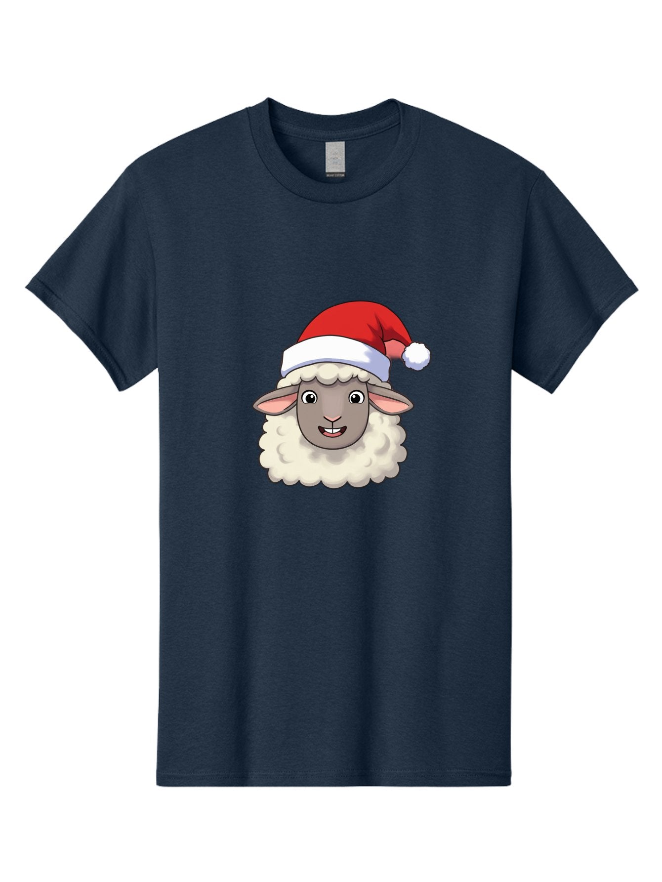 Sheep-In-Santa-Hat Men'S Graphic Tee, 100% Cotton, Comfortable Casual Summer Wear, Machine Washable, Cartoon Sheep, Santa Hat, Festive Character, Holiday Cheer, Cute Animal, Fluffy Sheep, Christmas Theme, Fun Design, Playful Illustration, Bad550 14