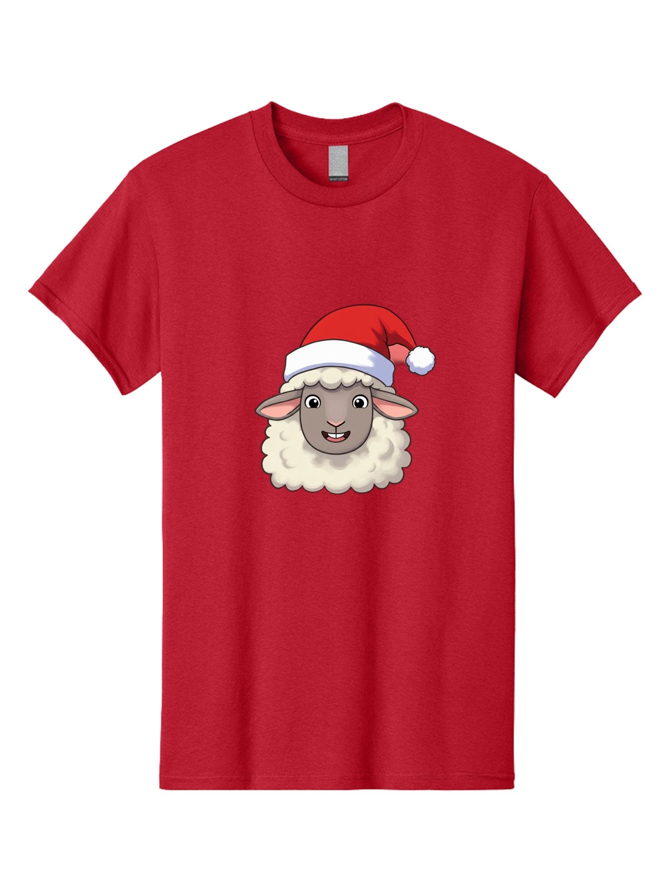 Sheep-In-Santa-Hat Men'S Graphic Tee, 100% Cotton, Comfortable Casual Summer Wear, Machine Washable, Cartoon Sheep, Santa Hat, Festive Character, Holiday Cheer, Cute Animal, Fluffy Sheep, Christmas Theme, Fun Design, Playful Illustration, Bad550 3