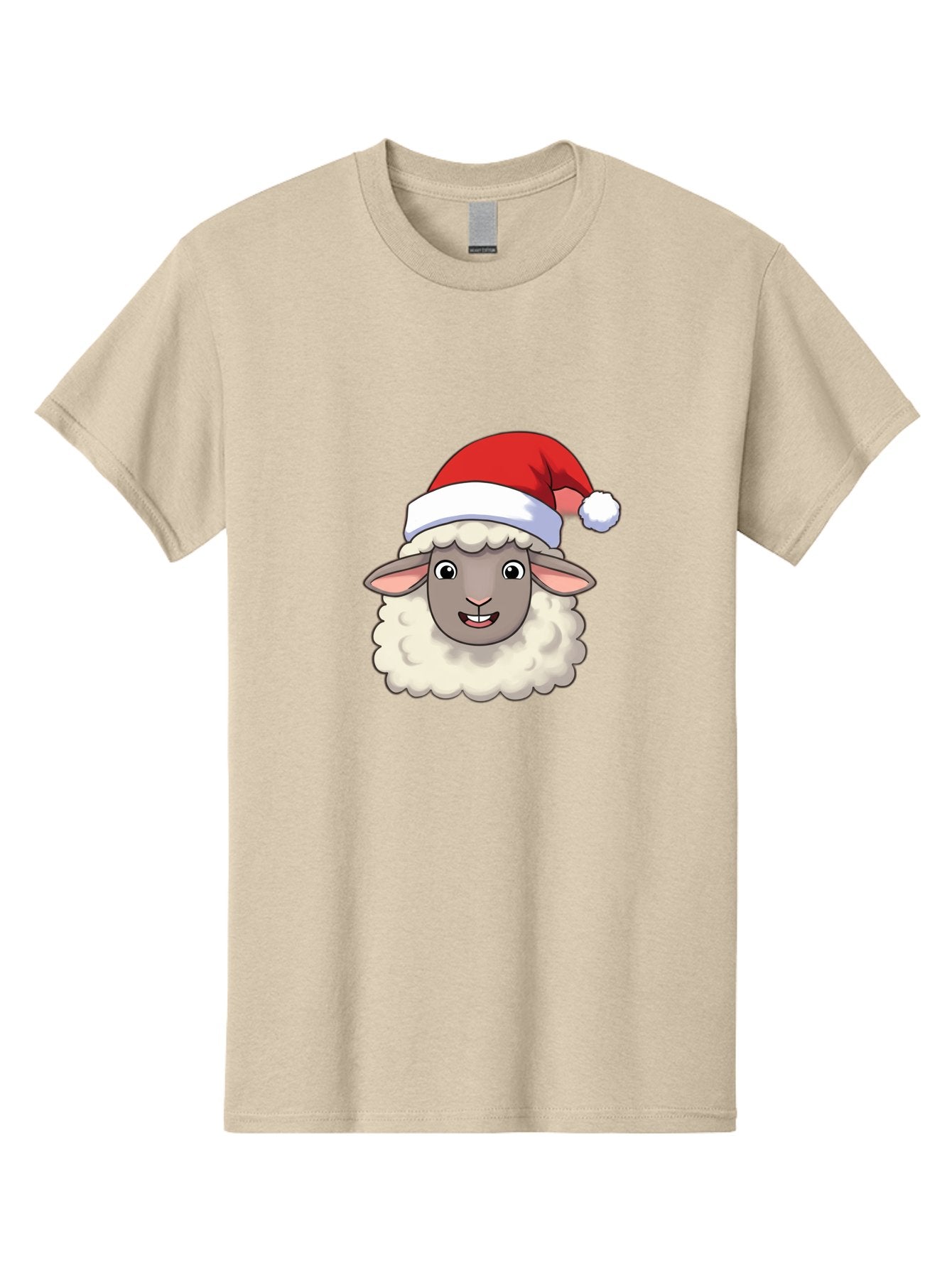 Sheep-In-Santa-Hat Men'S Graphic Tee, 100% Cotton, Comfortable Casual Summer Wear, Machine Washable, Cartoon Sheep, Santa Hat, Festive Character, Holiday Cheer, Cute Animal, Fluffy Sheep, Christmas Theme, Fun Design, Playful Illustration, Bad550 6