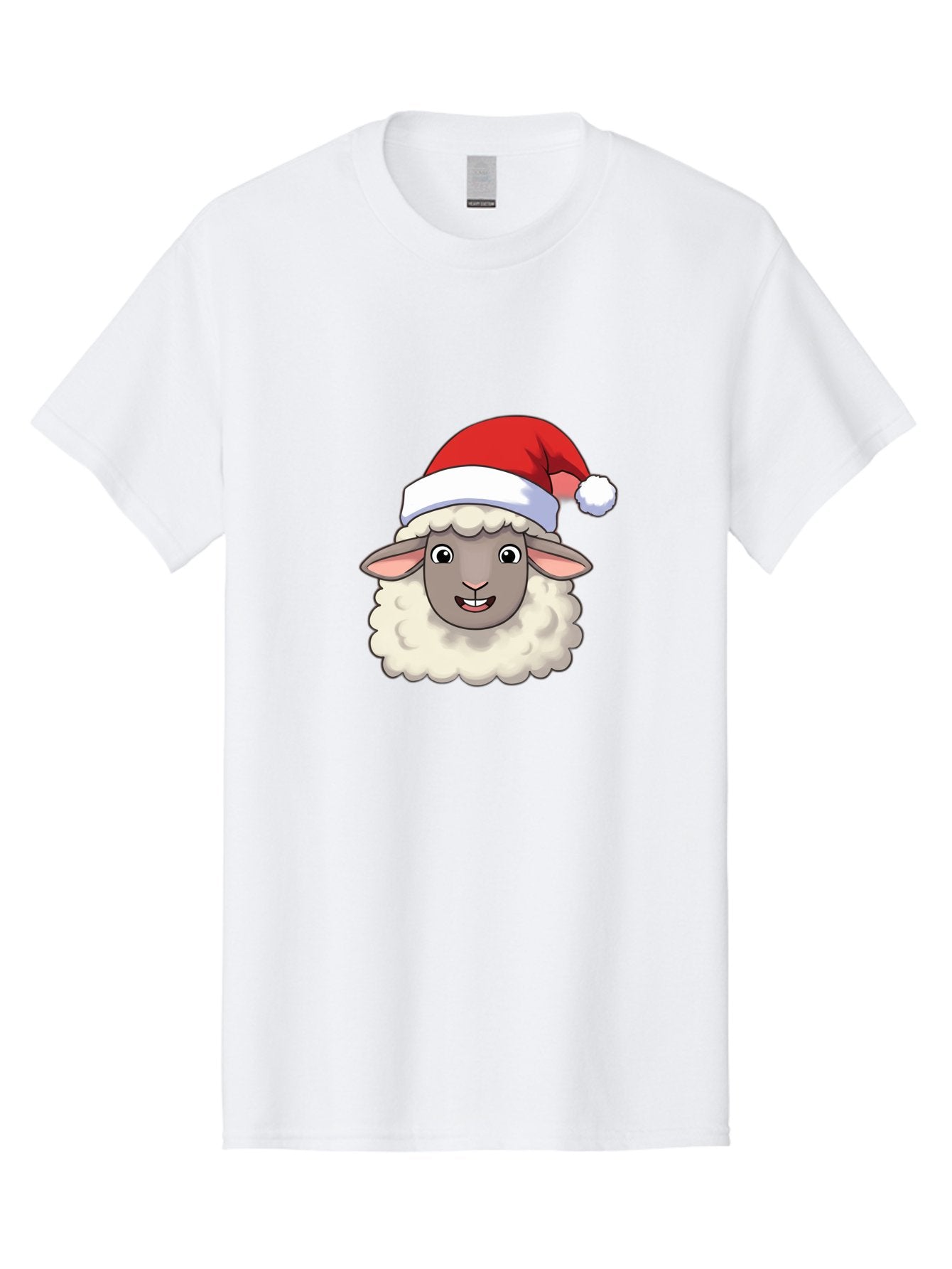 Sheep-In-Santa-Hat Men'S Graphic Tee, 100% Cotton, Comfortable Casual Summer Wear, Machine Washable, Cartoon Sheep, Santa Hat, Festive Character, Holiday Cheer, Cute Animal, Fluffy Sheep, Christmas Theme, Fun Design, Playful Illustration, Bad550 4