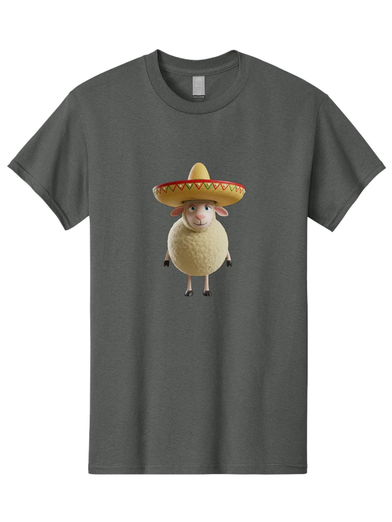 Sheep-In-Sombrero Men'S Graphic Tee, 100% Cotton, Comfortable Casual Summer Wear, Machine Washable, Cartoon Sheep Wearing Sombrero, Funny Animal, Humorous Illustration, Playful Character, Whimsical Design, Sheep In Hat Bad551 3