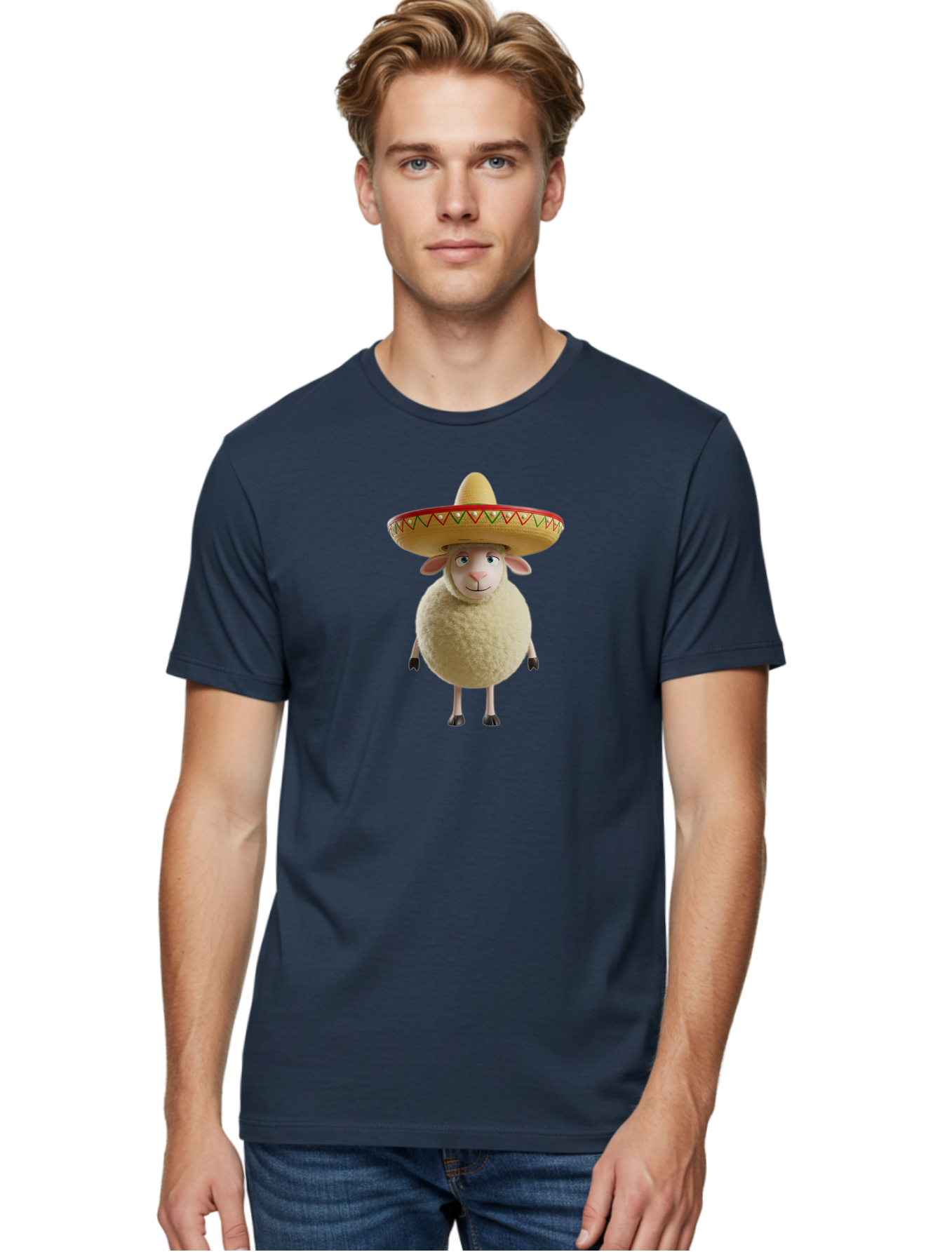 Sheep-In-Sombrero Men'S Graphic Tee, 100% Cotton, Comfortable Casual Summer Wear, Machine Washable, Cartoon Sheep Wearing Sombrero, Funny Animal, Humorous Illustration, Playful Character, Whimsical Design, Sheep In Hat Bad551 20
