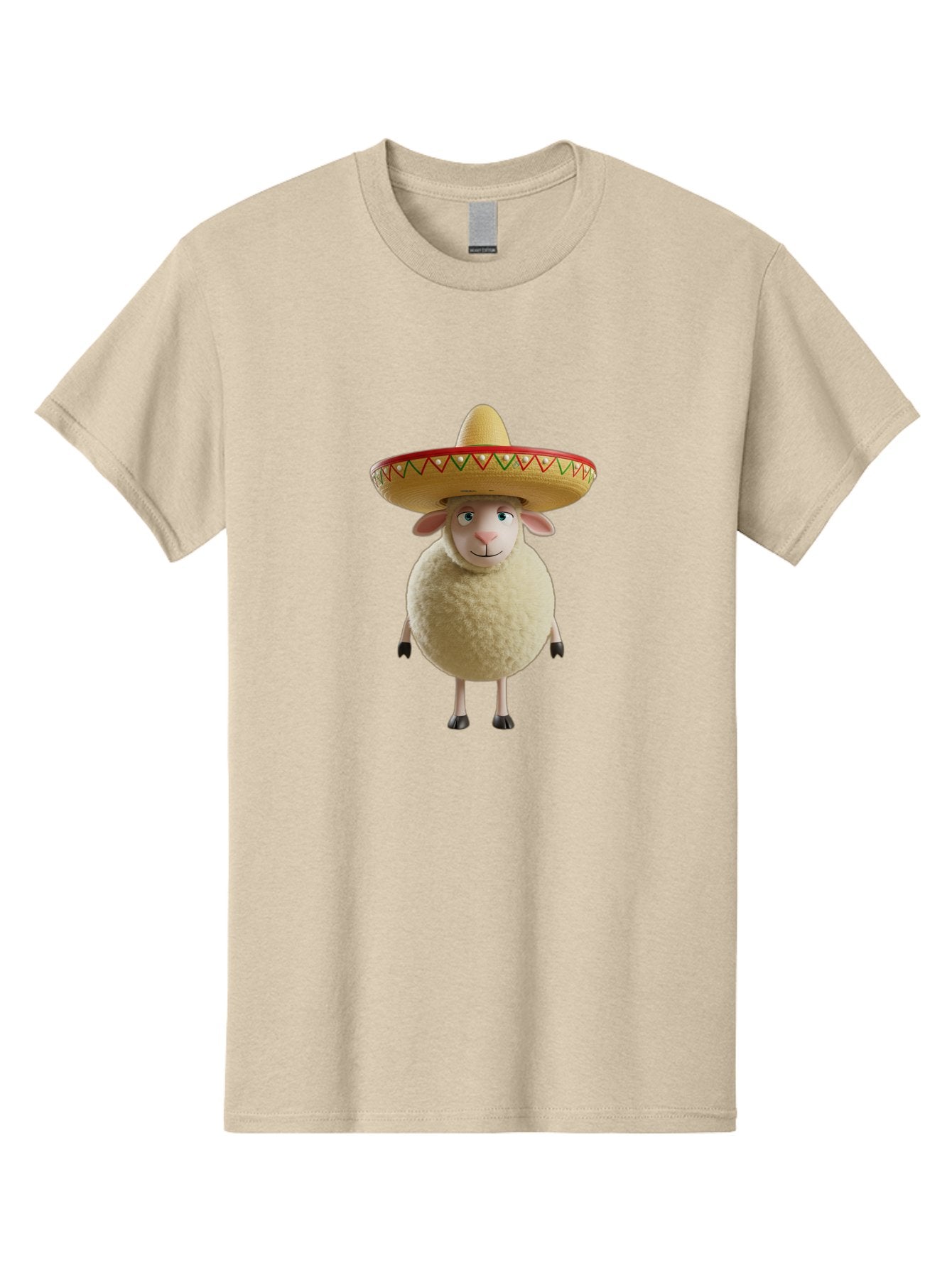 Sheep-In-Sombrero Men'S Graphic Tee, 100% Cotton, Comfortable Casual Summer Wear, Machine Washable, Cartoon Sheep Wearing Sombrero, Funny Animal, Humorous Illustration, Playful Character, Whimsical Design, Sheep In Hat Bad551 5