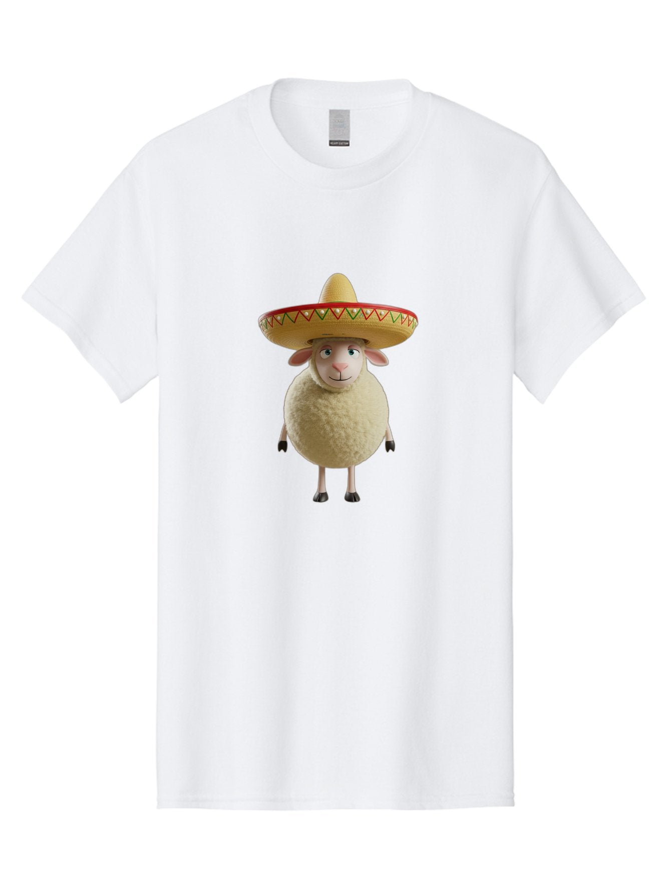 Sheep-In-Sombrero Men'S Graphic Tee, 100% Cotton, Comfortable Casual Summer Wear, Machine Washable, Cartoon Sheep Wearing Sombrero, Funny Animal, Humorous Illustration, Playful Character, Whimsical Design, Sheep In Hat Bad551