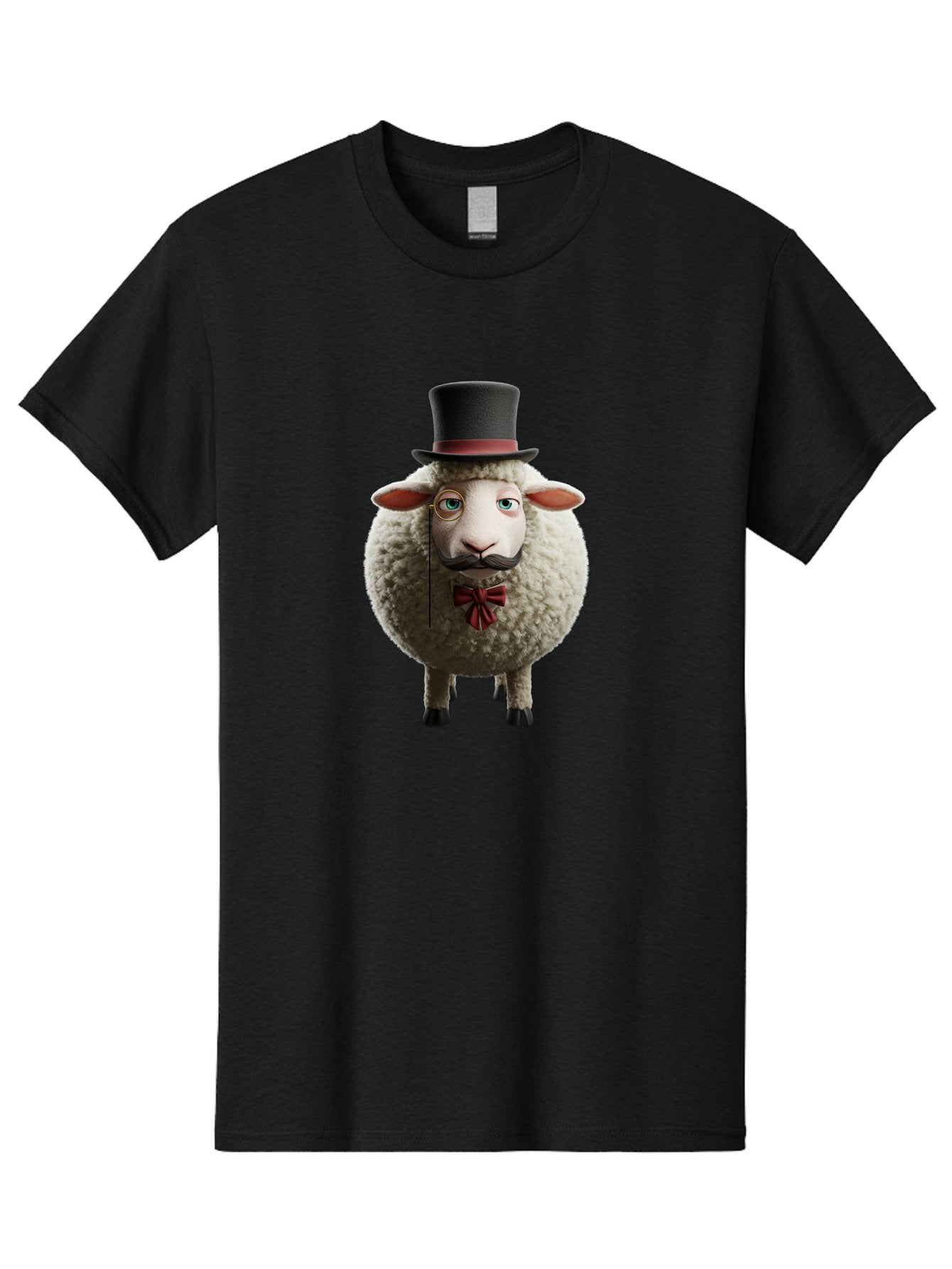 Sheep-In-Top-Hat-1 Men'S Graphic Tee, 100% Cotton, Comfortable Casual Summer Wear, Machine Washable, Sheep In A Top Hat, Cartoon Character, Funny Animal, Red Bow Tie, Black Mustache, Fluffy Sheep, Humorous Illustration, Whimsical Design, Bad552 15