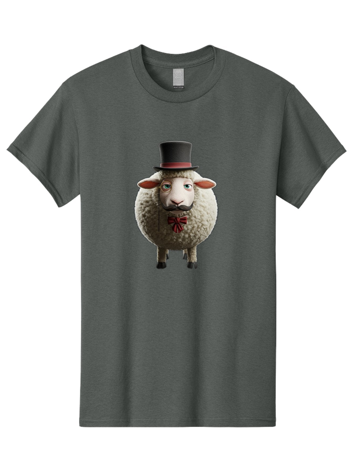Sheep-In-Top-Hat-1 Men'S Graphic Tee, 100% Cotton, Comfortable Casual Summer Wear, Machine Washable, Sheep In A Top Hat, Cartoon Character, Funny Animal, Red Bow Tie, Black Mustache, Fluffy Sheep, Humorous Illustration, Whimsical Design, Bad552 4