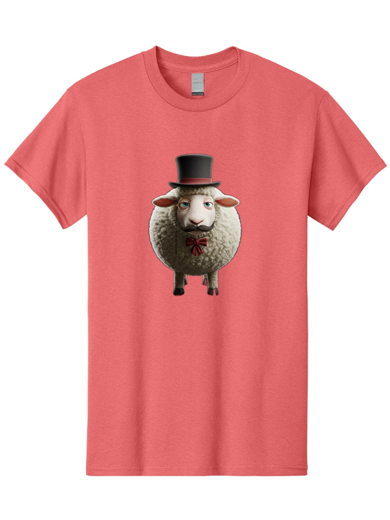 Sheep-In-Top-Hat-1 Men'S Graphic Tee, 100% Cotton, Comfortable Casual Summer Wear, Machine Washable, Sheep In A Top Hat, Cartoon Character, Funny Animal, Red Bow Tie, Black Mustache, Fluffy Sheep, Humorous Illustration, Whimsical Design, Bad552