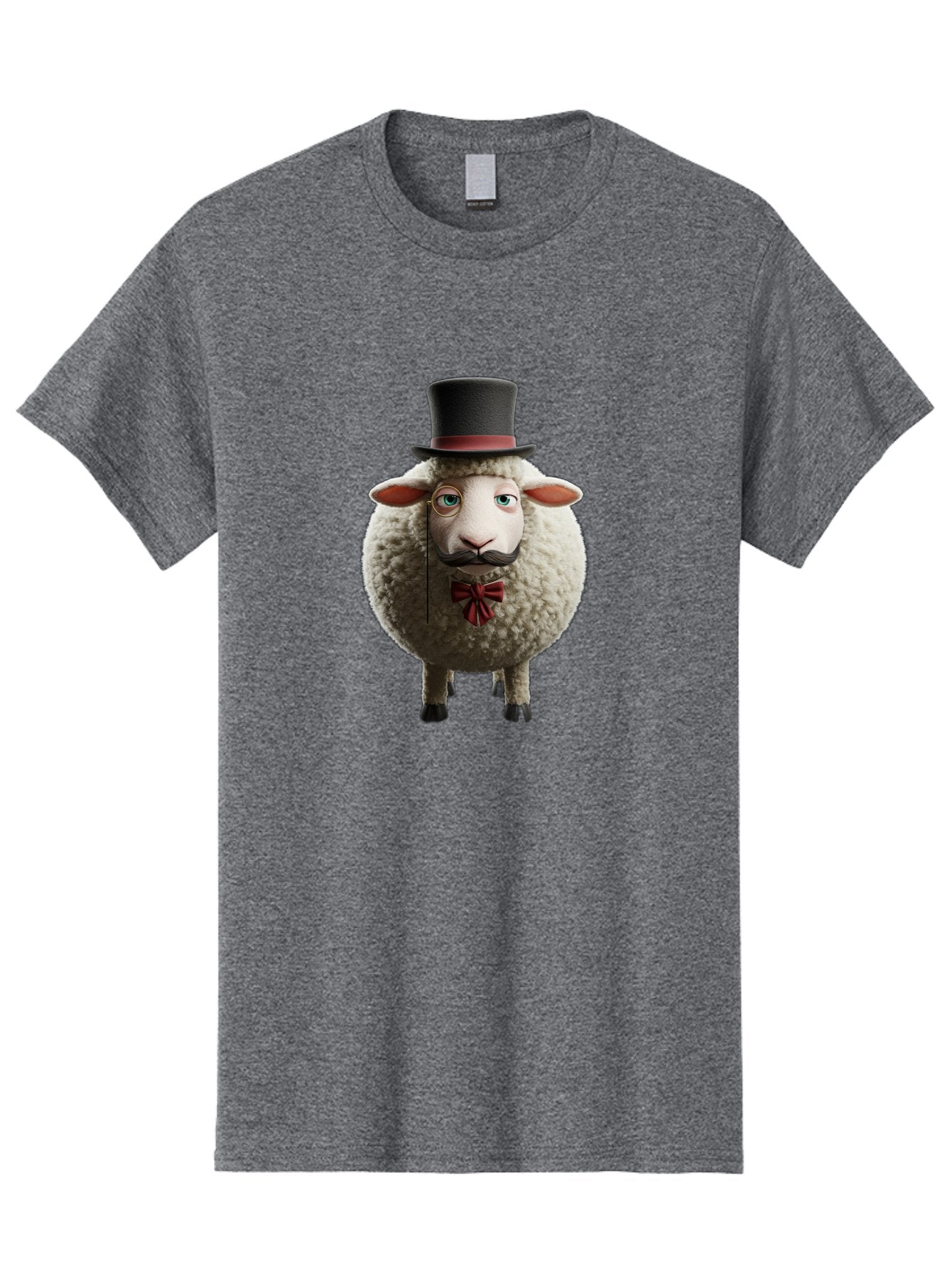 Sheep-In-Top-Hat-1 Men'S Graphic Tee, 100% Cotton, Comfortable Casual Summer Wear, Machine Washable, Sheep In A Top Hat, Cartoon Character, Funny Animal, Red Bow Tie, Black Mustache, Fluffy Sheep, Humorous Illustration, Whimsical Design, Bad552 12