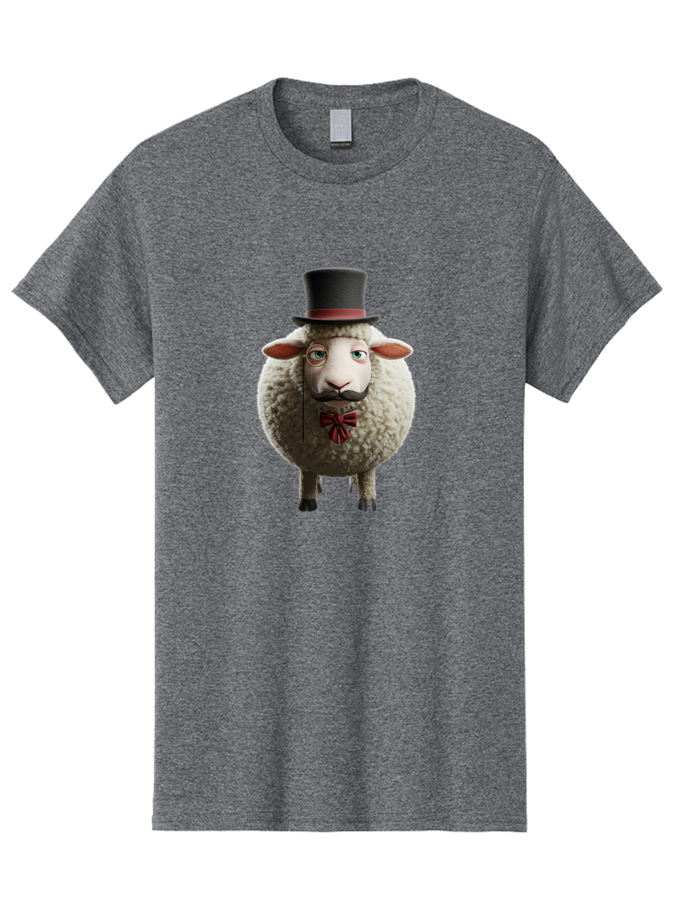 Sheep-In-Top-Hat-1 Men'S Graphic Tee, 100% Cotton, Comfortable Casual Summer Wear, Machine Washable, Sheep In A Top Hat, Cartoon Character, Funny Animal, Red Bow Tie, Black Mustache, Fluffy Sheep, Humorous Illustration, Whimsical Design, Bad552 3