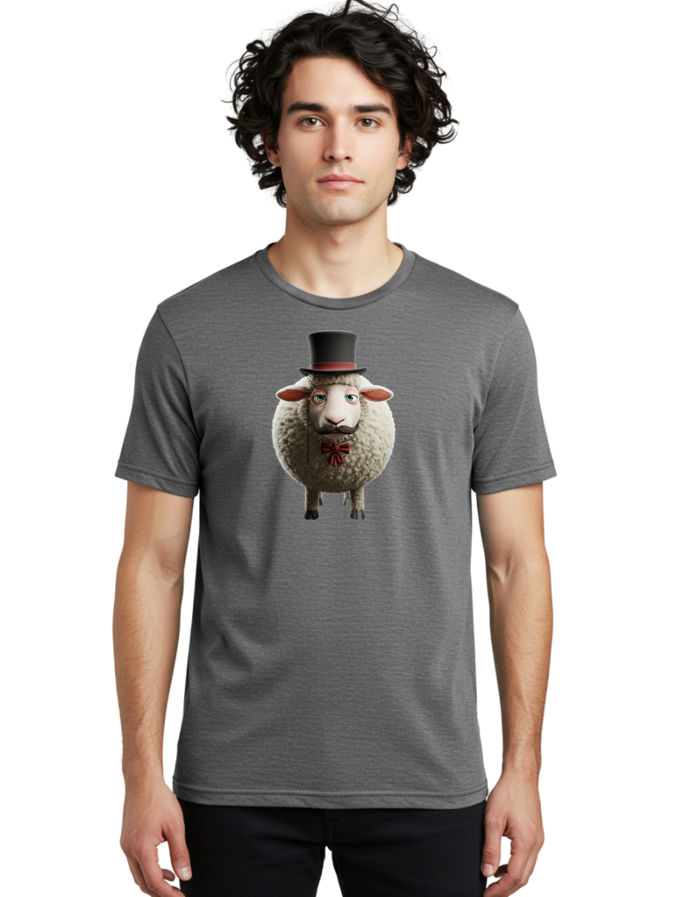 Sheep-In-Top-Hat-1 Men'S Graphic Tee, 100% Cotton, Comfortable Casual Summer Wear, Machine Washable, Sheep In A Top Hat, Cartoon Character, Funny Animal, Red Bow Tie, Black Mustache, Fluffy Sheep, Humorous Illustration, Whimsical Design, Bad552 18