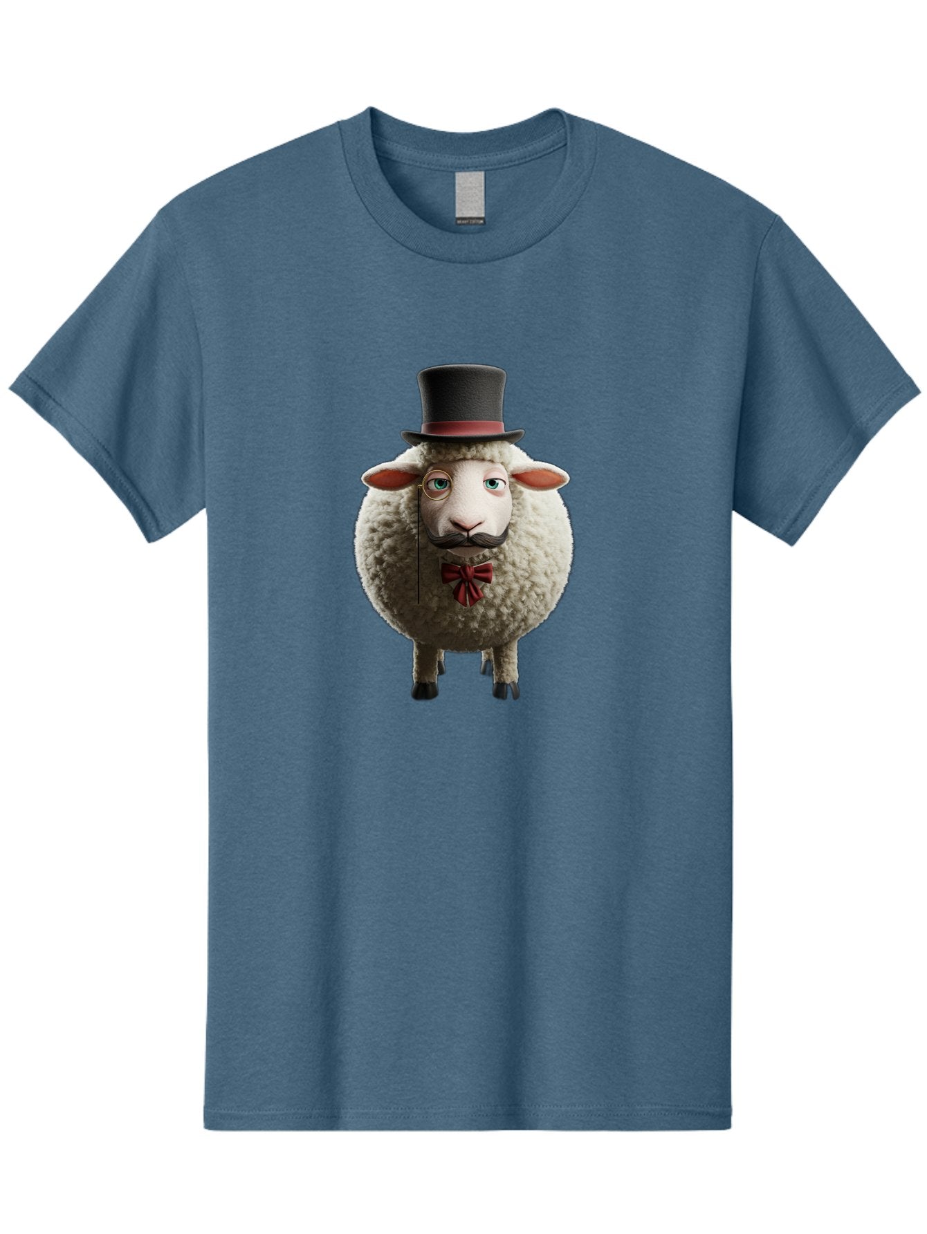 Sheep-In-Top-Hat-1 Men'S Graphic Tee, 100% Cotton, Comfortable Casual Summer Wear, Machine Washable, Sheep In A Top Hat, Cartoon Character, Funny Animal, Red Bow Tie, Black Mustache, Fluffy Sheep, Humorous Illustration, Whimsical Design, Bad552 9