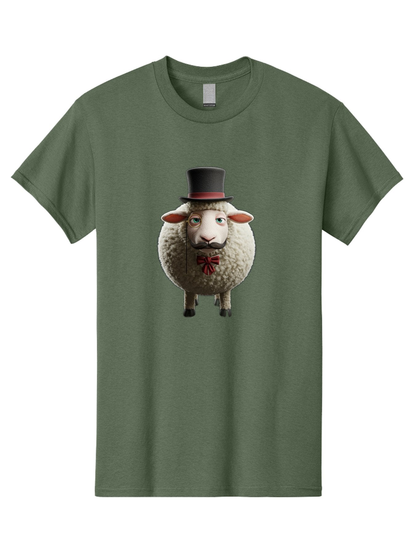 Sheep-In-Top-Hat-1 Men'S Graphic Tee, 100% Cotton, Comfortable Casual Summer Wear, Machine Washable, Sheep In A Top Hat, Cartoon Character, Funny Animal, Red Bow Tie, Black Mustache, Fluffy Sheep, Humorous Illustration, Whimsical Design, Bad552 3