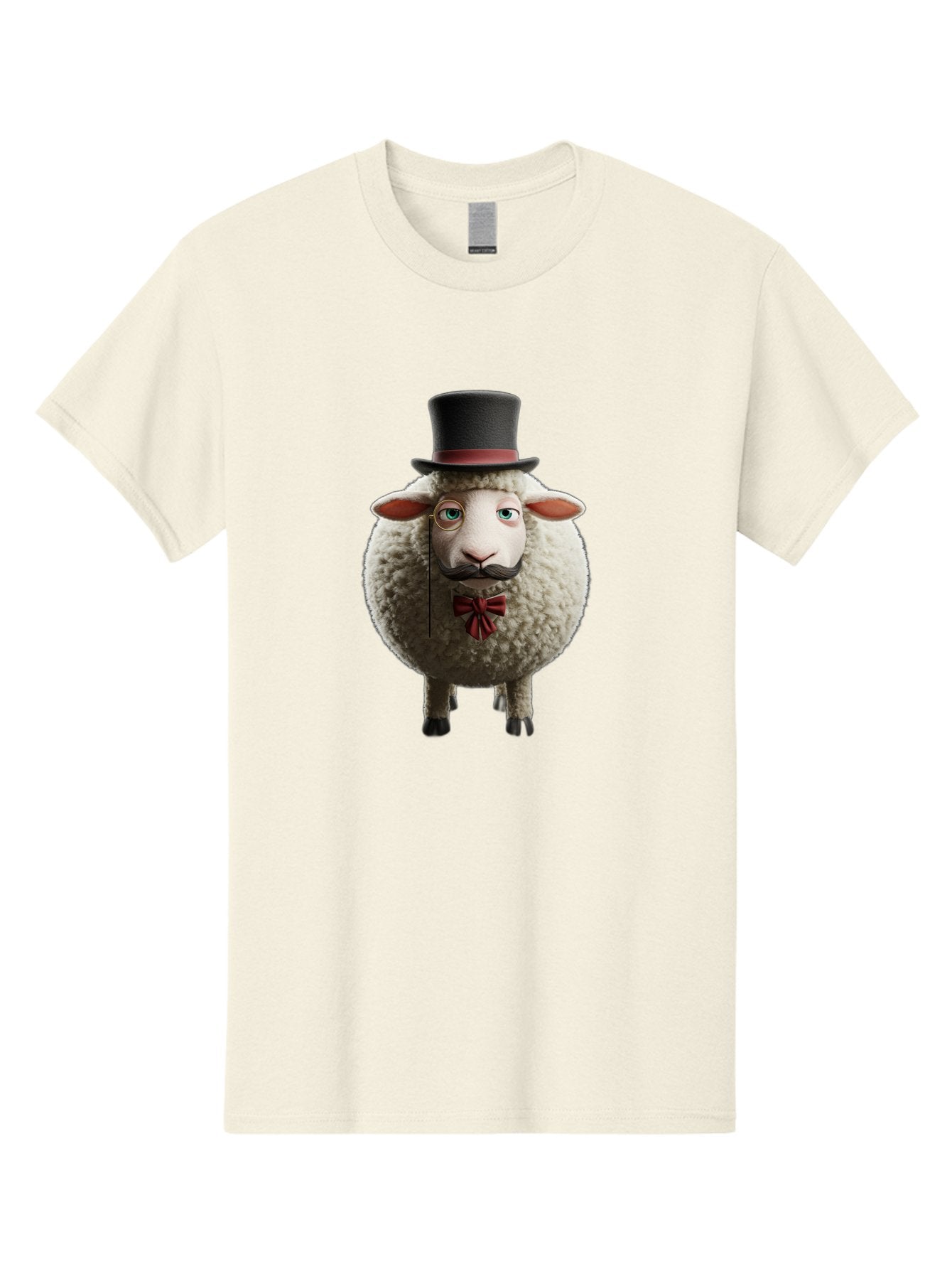Sheep-In-Top-Hat-1 Men'S Graphic Tee, 100% Cotton, Comfortable Casual Summer Wear, Machine Washable, Sheep In A Top Hat, Cartoon Character, Funny Animal, Red Bow Tie, Black Mustache, Fluffy Sheep, Humorous Illustration, Whimsical Design, Bad552 8